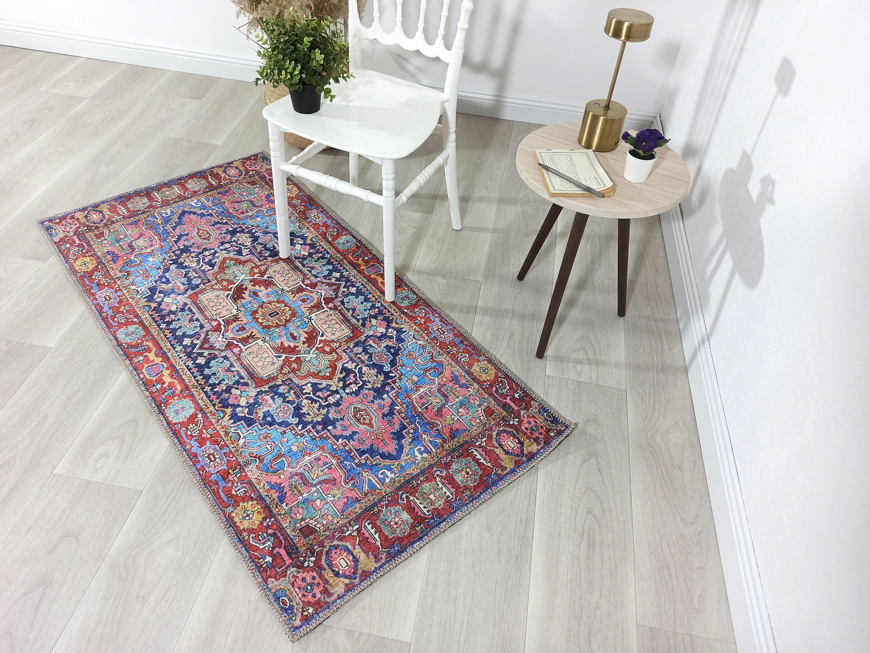 Dala RugVintage Pink Navy Blue Rug-Rugs-Fame Rugs-2'x3' ft 60x90 cm-fame