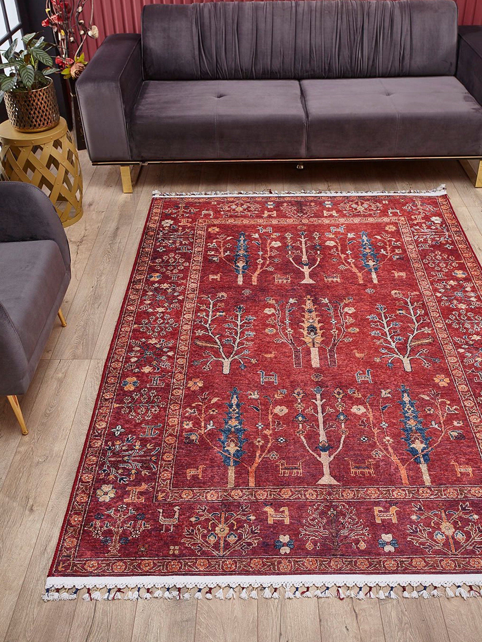 Damla Rug Turkish Ethnic Red Kilim Rug-Fame Rugs-2'x3'ft 60x90cm-without fringe-fame