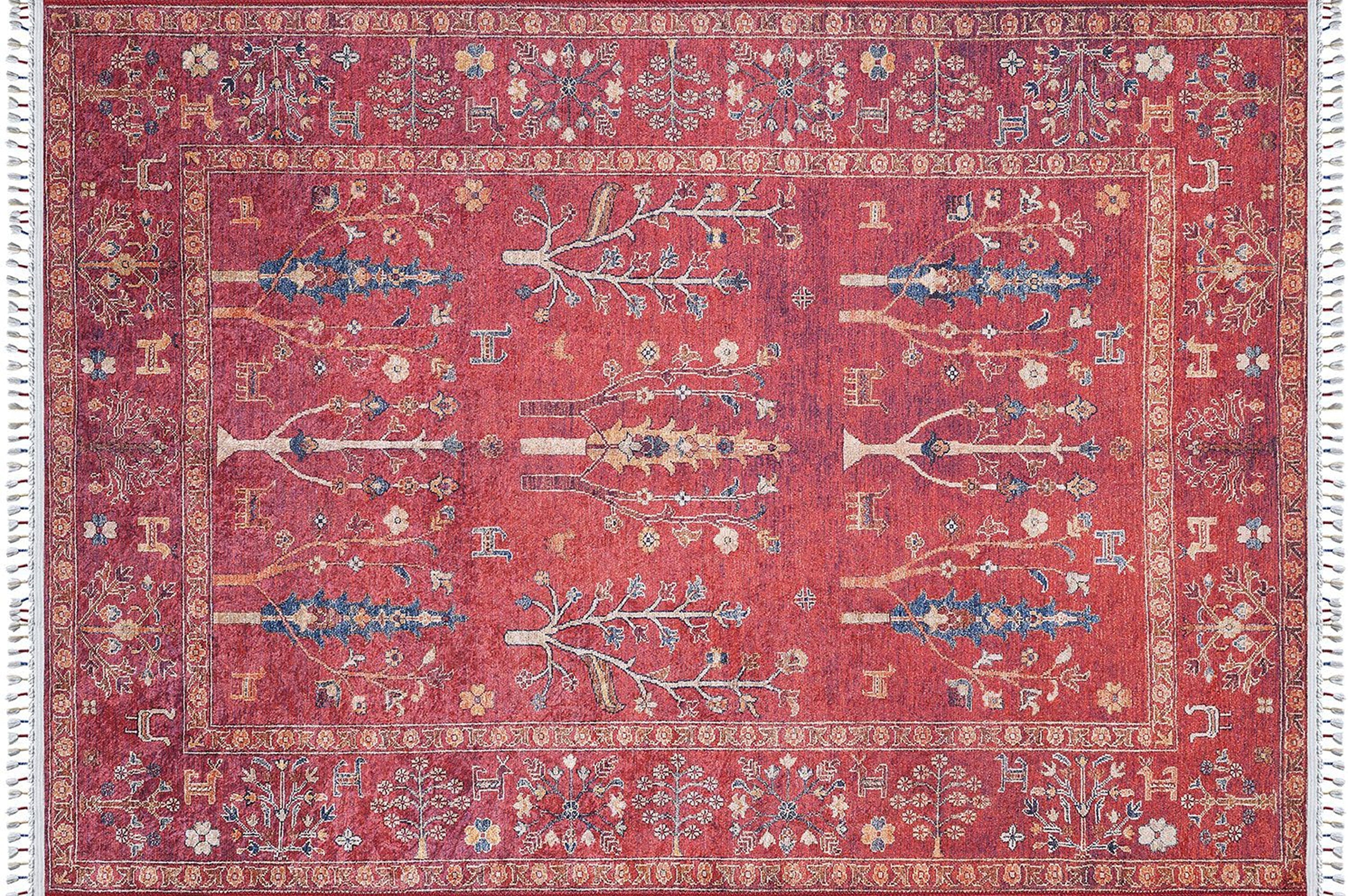 Damla Rug Turkish Ethnic Red Kilim Rug-Fame Rugs-2'x3'ft 60x90cm-without fringe-fame