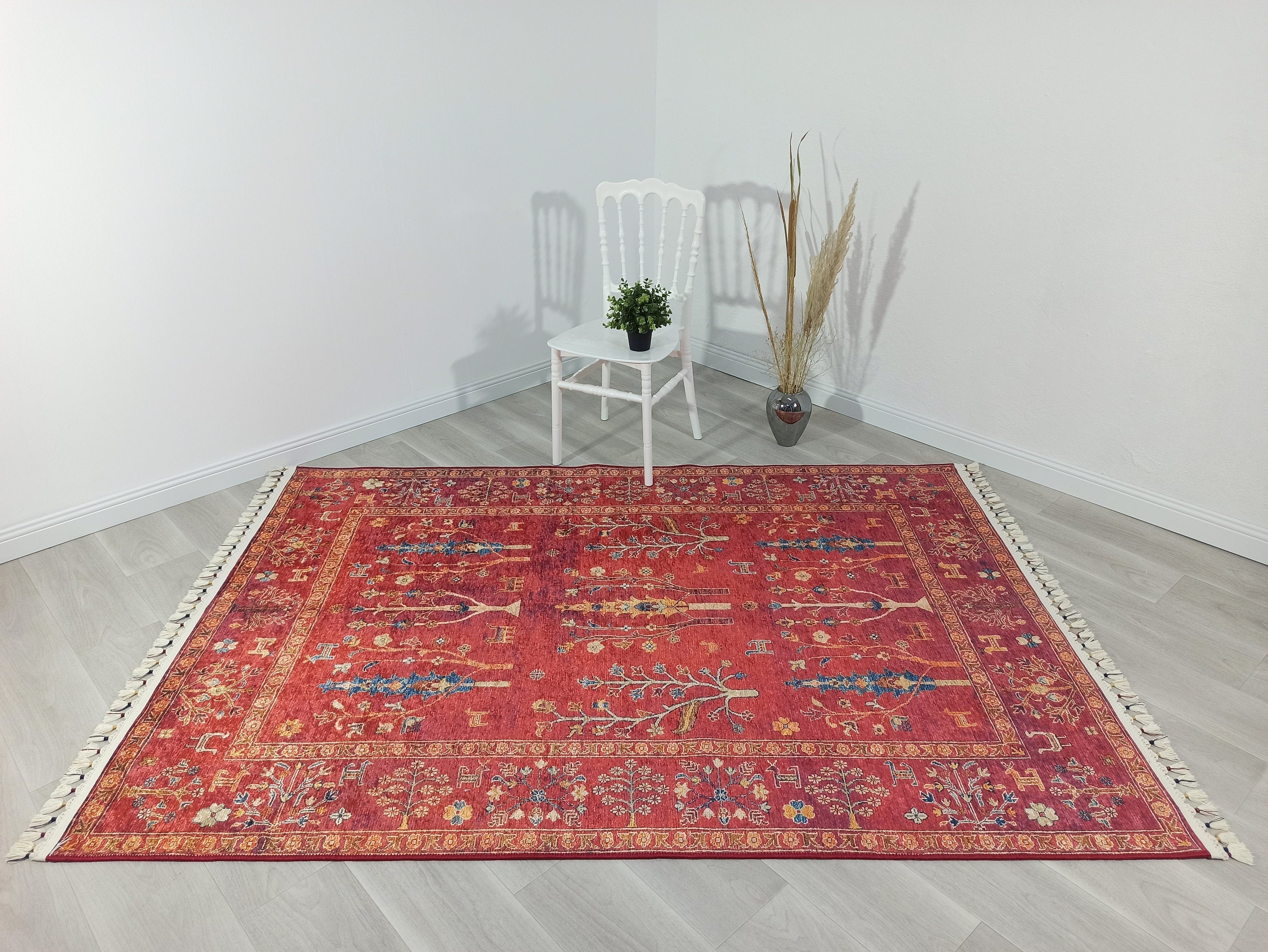 Damla Rug Turkish Ethnic Red Kilim Rug-Fame Rugs-2'x3'ft 60x90cm-without fringe-fame