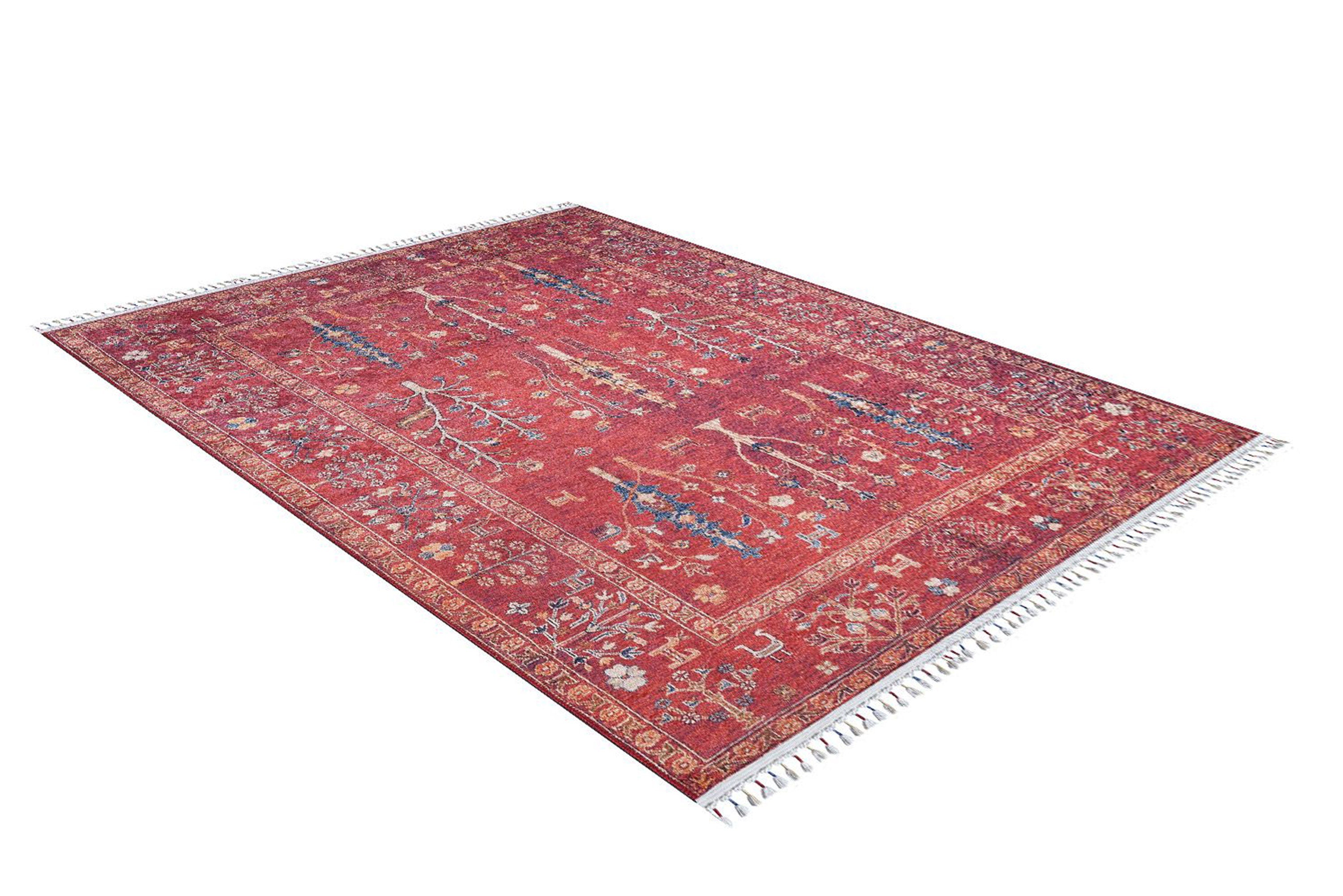 Damla Rug Turkish Ethnic Red Kilim Rug-Fame Rugs-2'x3'ft 60x90cm-without fringe-fame