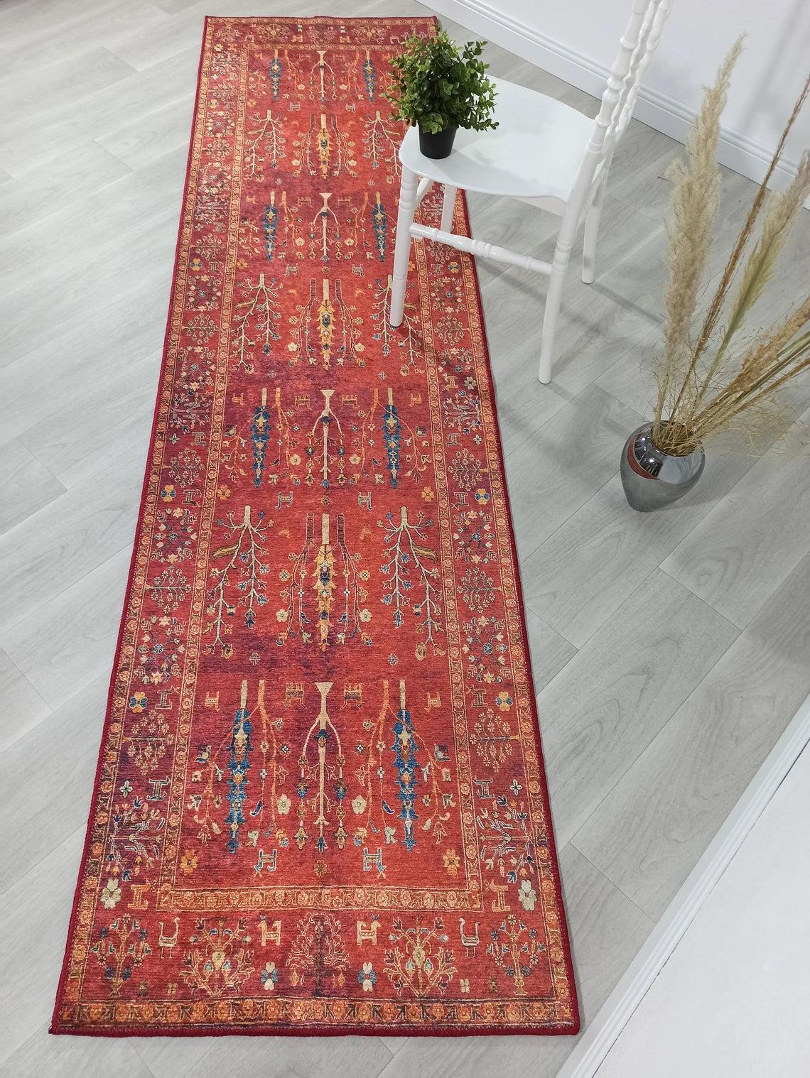 Damla Rug Turkish Ethnic Red Kilim Rug-Fame Rugs-2'x3'ft 60x90cm-without fringe-fame