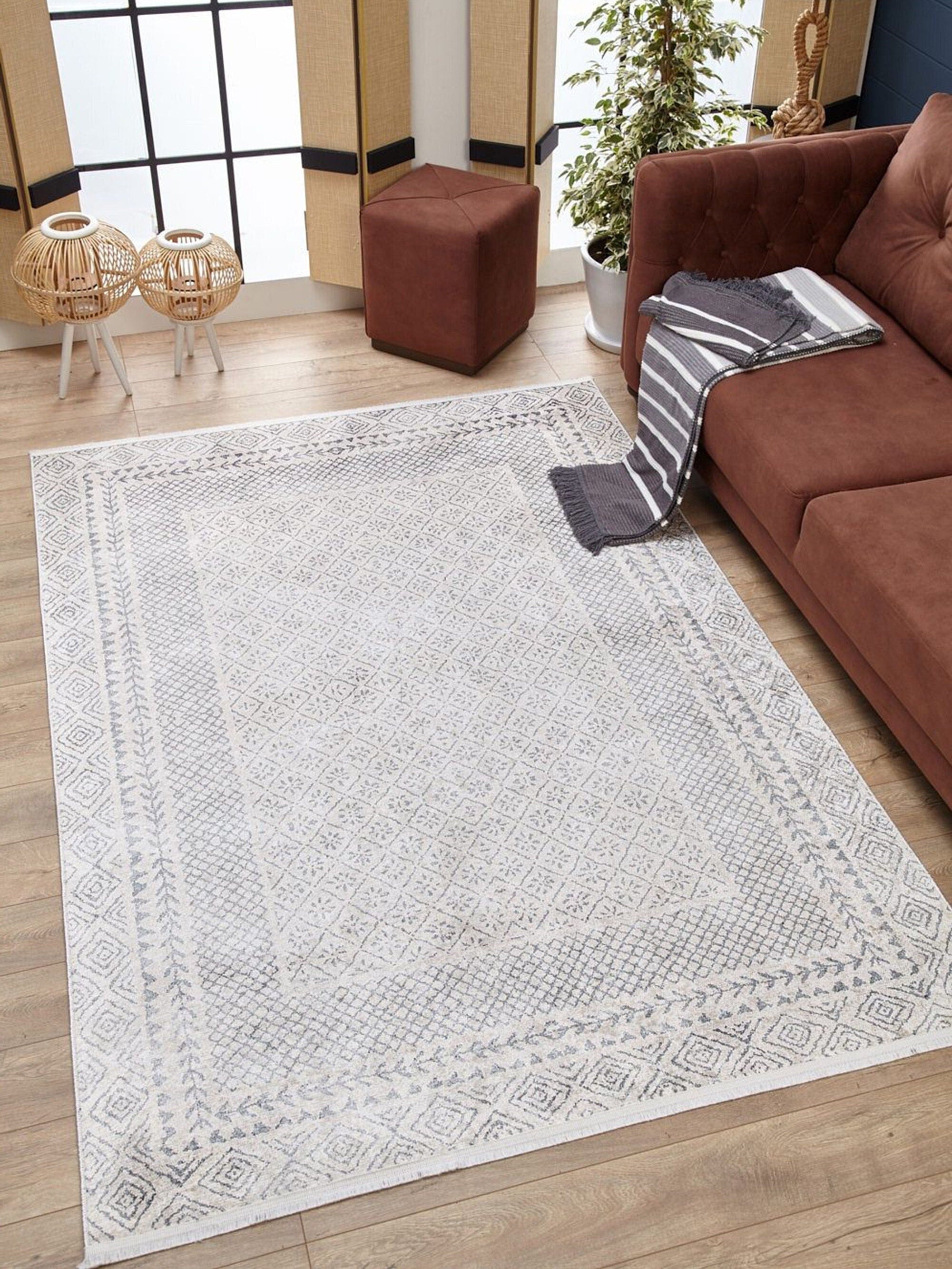 Diala Neutral Distressed Turkish White Gray Rug-Fame Rugs-2'x3'ft 60x90cm-fame