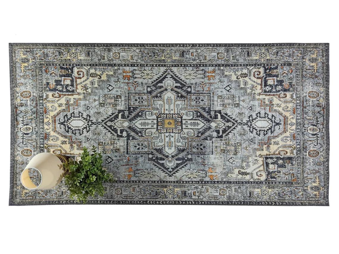 Diva Turkish Red Blue Gray Rug-Rugs-Fame Rugs-Gray-2'x3' ft 60x90 cm-fame