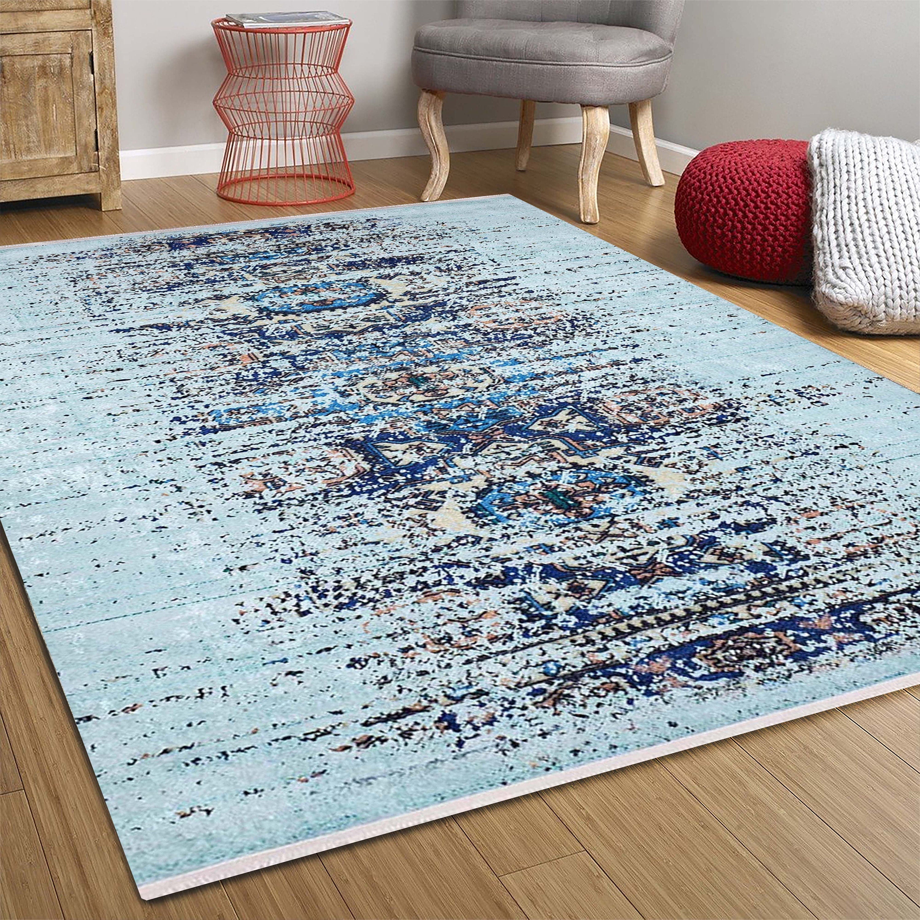 Efet Distressed Blue Turkish Rug-Fame Rugs-2'x3'ft 60x90cm-fame