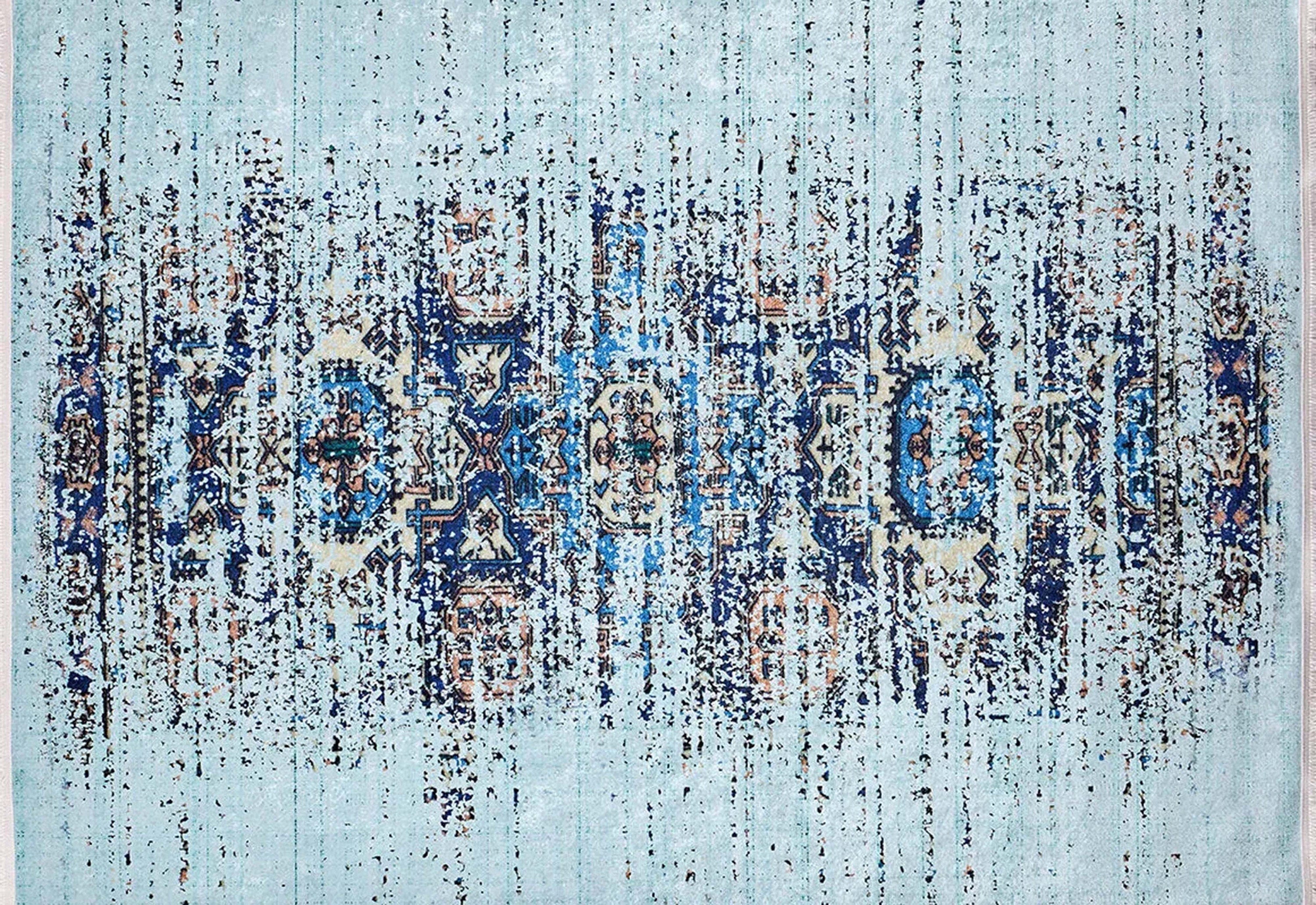 Efet Distressed Blue Turkish Rug-Fame Rugs-2'x3'ft 60x90cm-fame