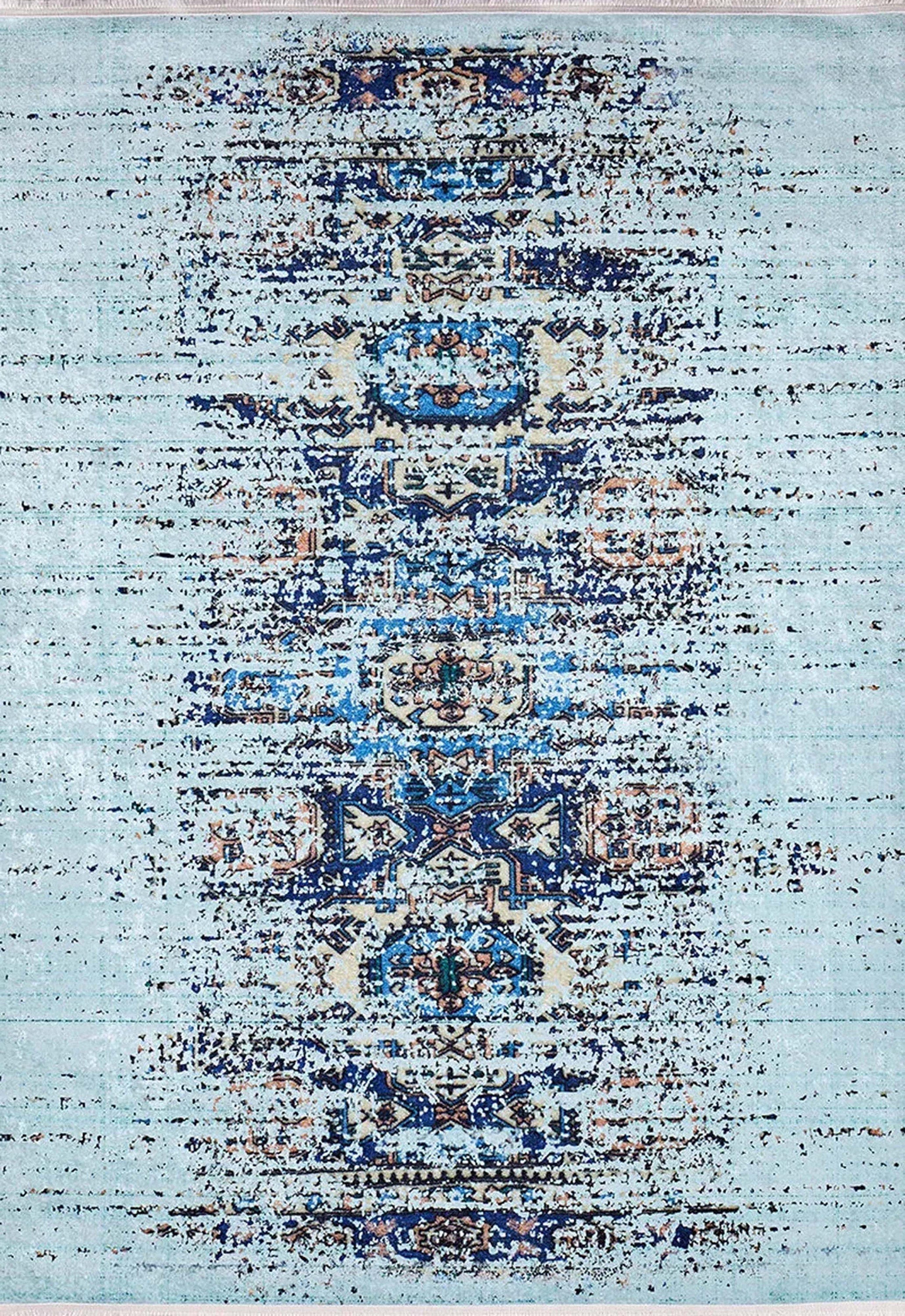 Efet Distressed Blue Turkish Rug-Fame Rugs-2'x3'ft 60x90cm-fame