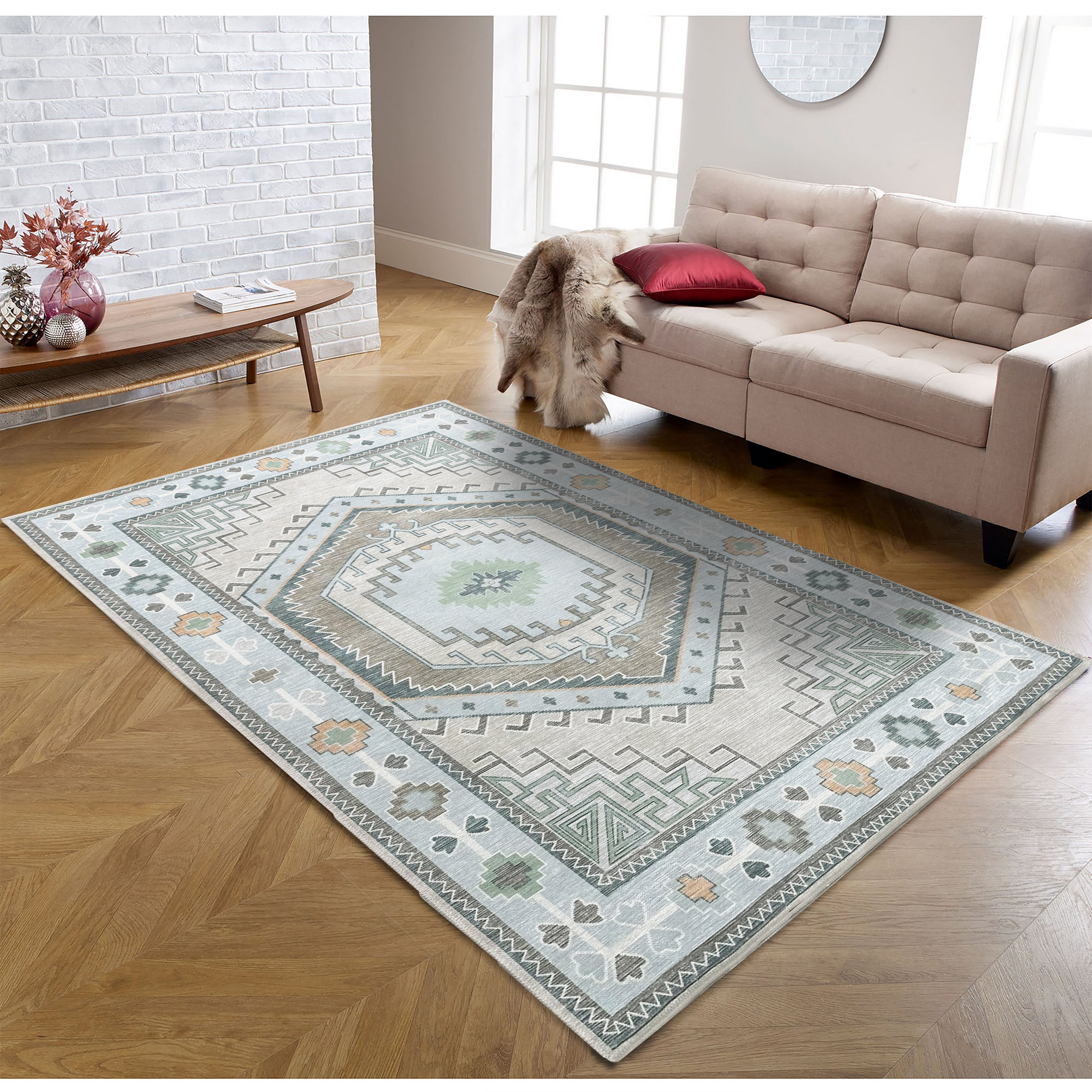 Elea Aesthetic Green Oushak Rug-Area Rugs-famerugs-2'x3' ft 60x90 cm-fame