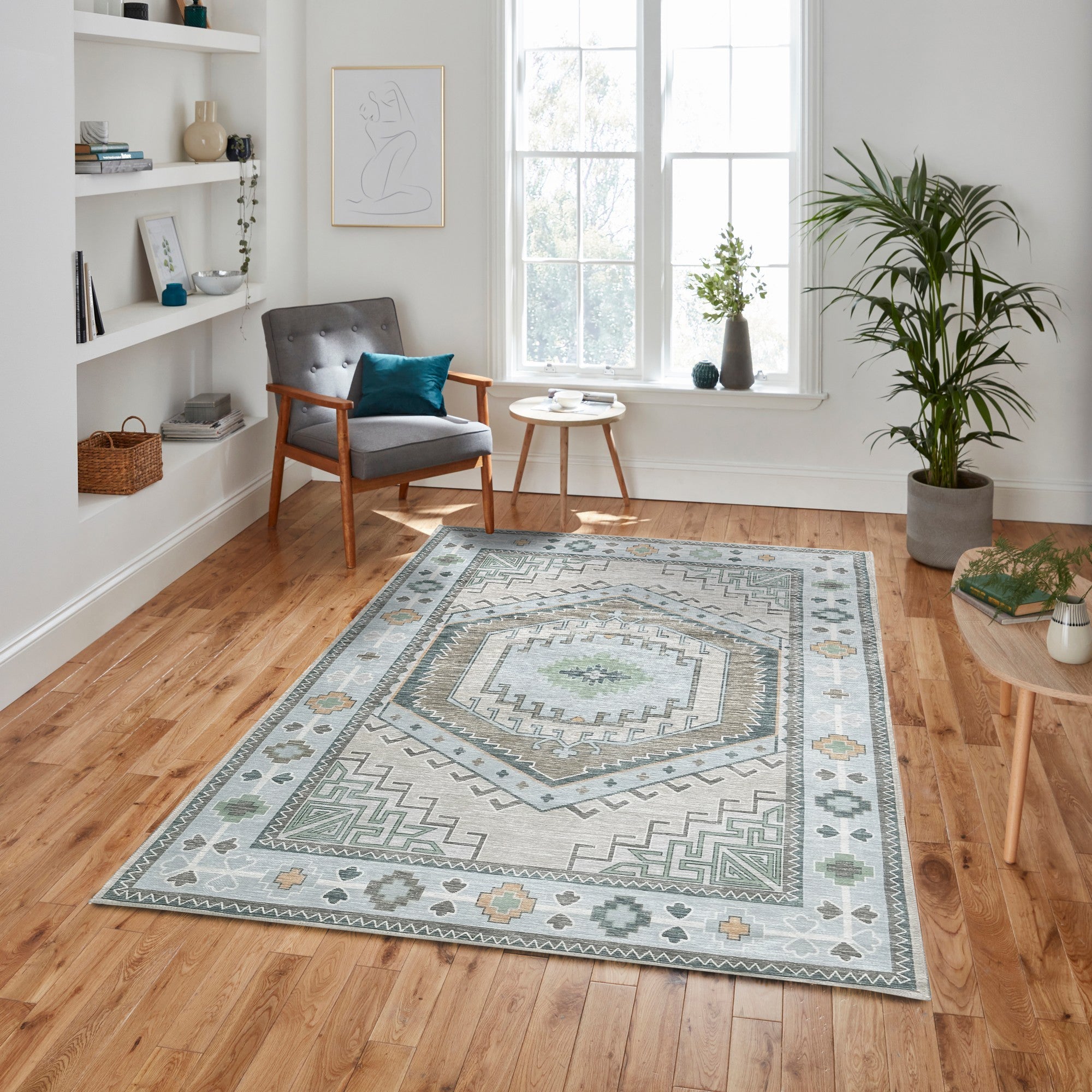 Elea Aesthetic Green Oushak Rug-Area Rugs-famerugs-2'x3' ft 60x90 cm-fame