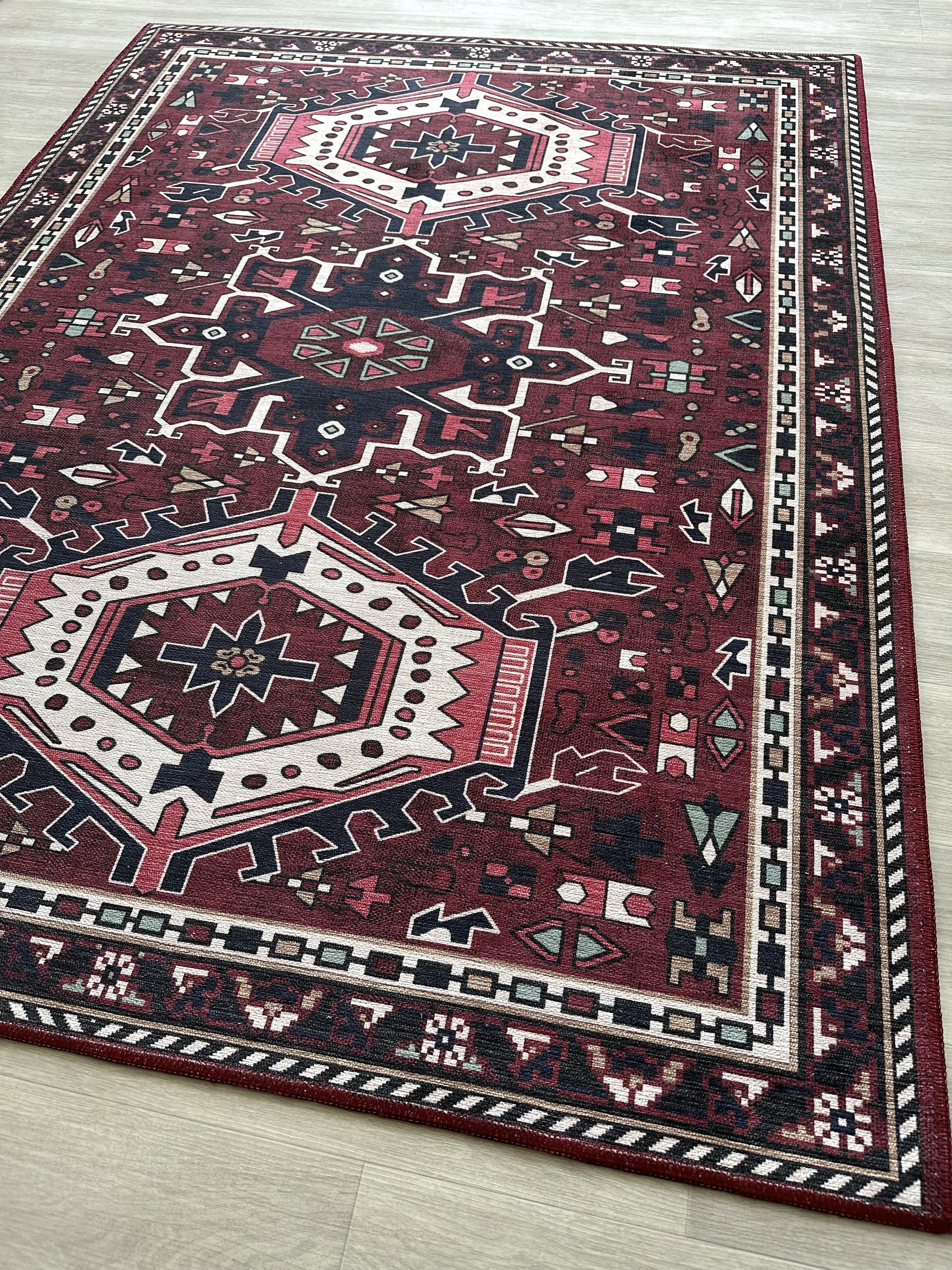 Elodie Red Burgundy Heriz Persian Rug-Area Rugs-famerugs-2'x3' ft 60x90 cm-fame