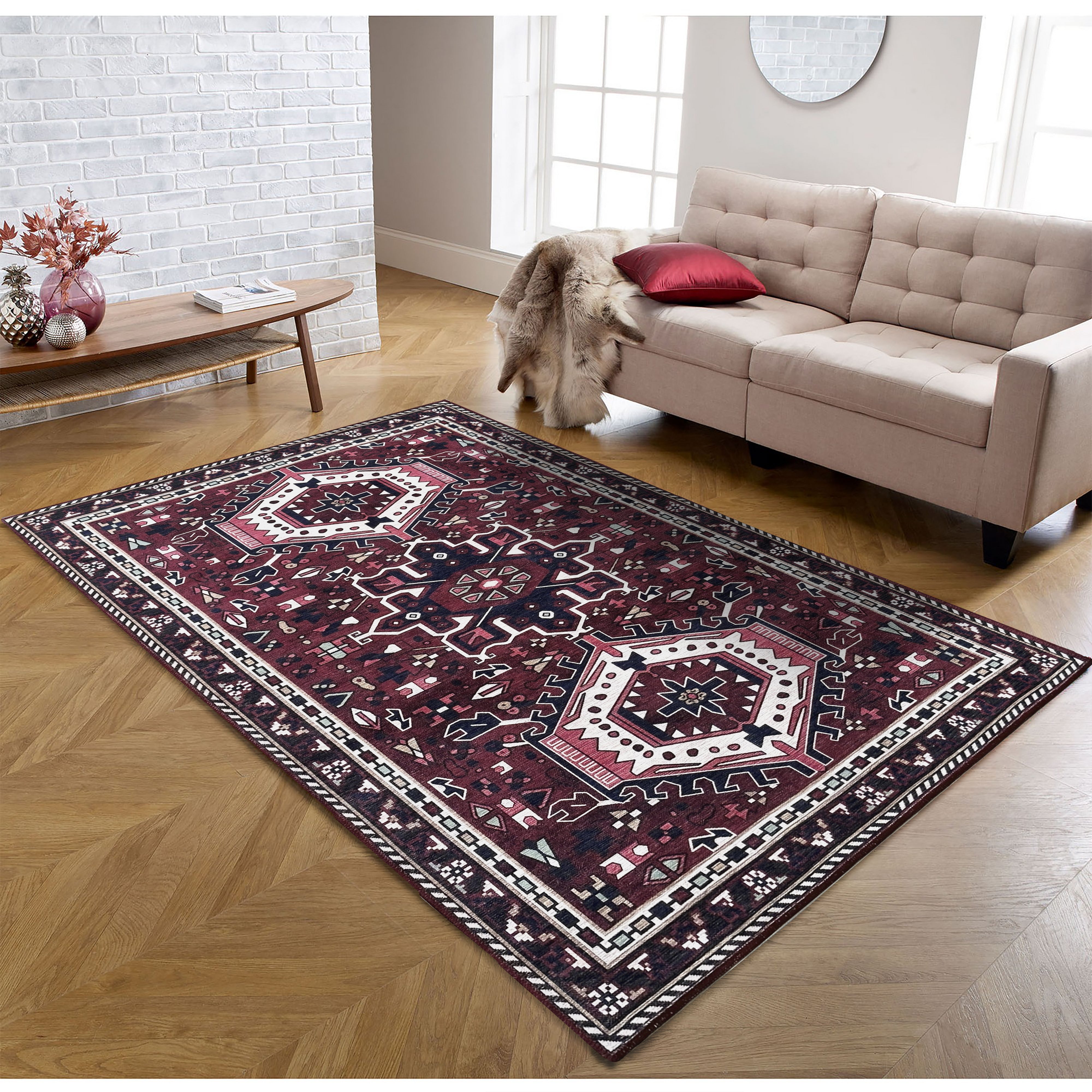 Elodie Red Burgundy Heriz Persian Rug-Area Rugs-famerugs-2'x3' ft 60x90 cm-fame