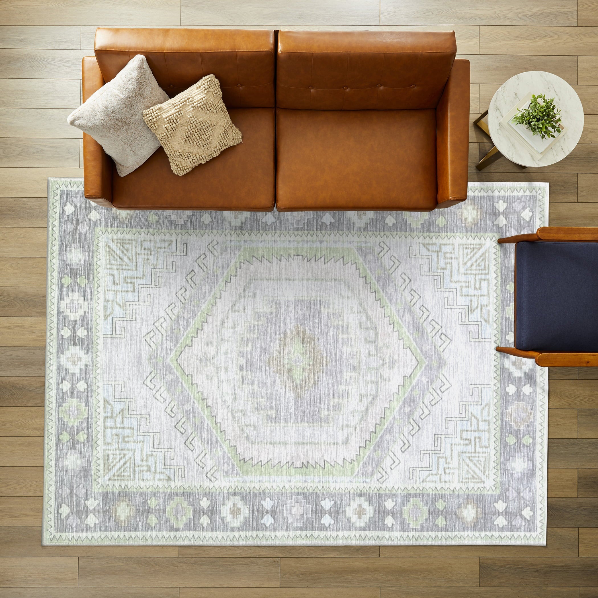 Eloise Faded Pastel Green Modern Oushak Rug-Area Rugs-famerugs-2'x3' ft 60x90cm-fame