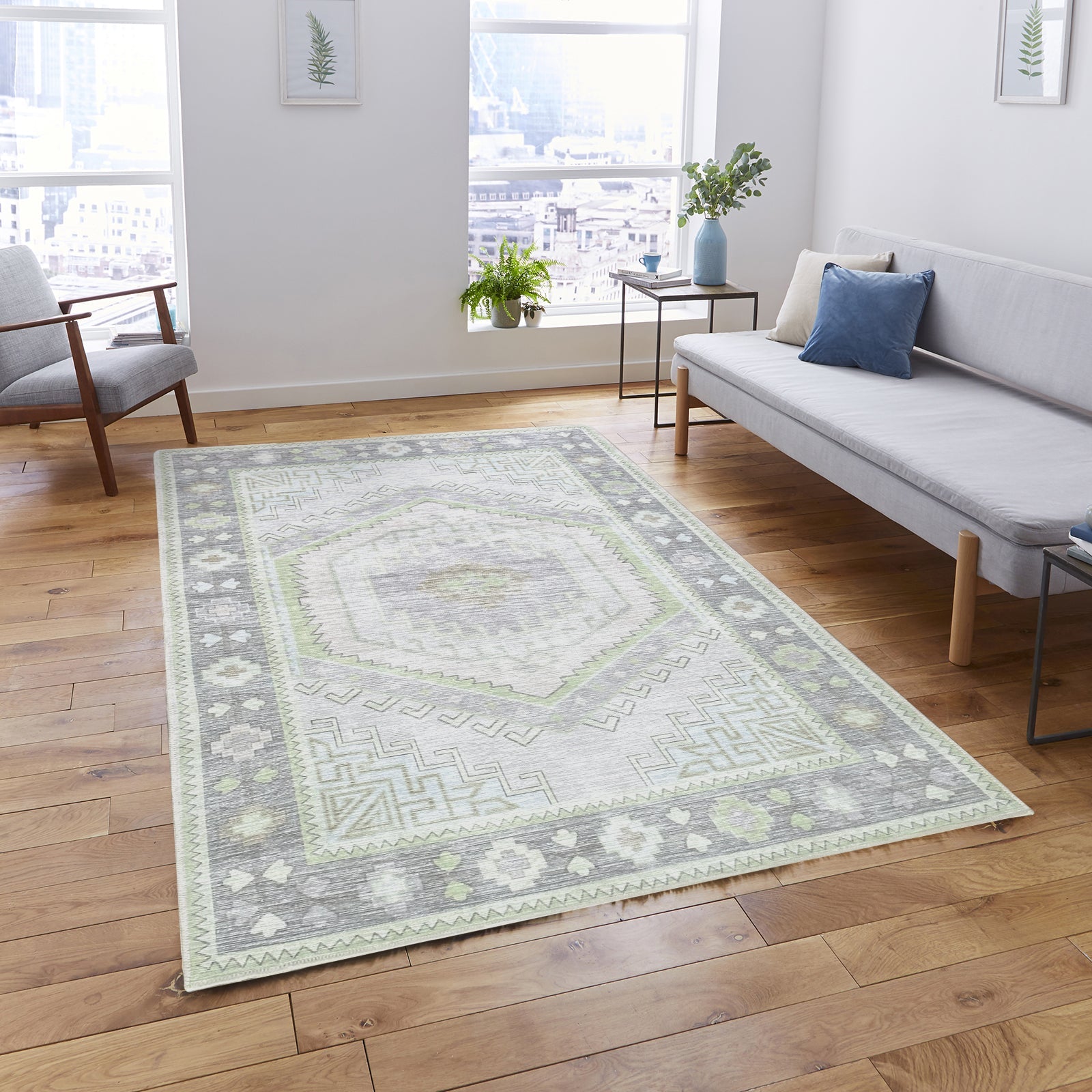 Eloise Faded Pastel Green Modern Oushak Rug-Area Rugs-famerugs-2'x3' ft 60x90cm-fame