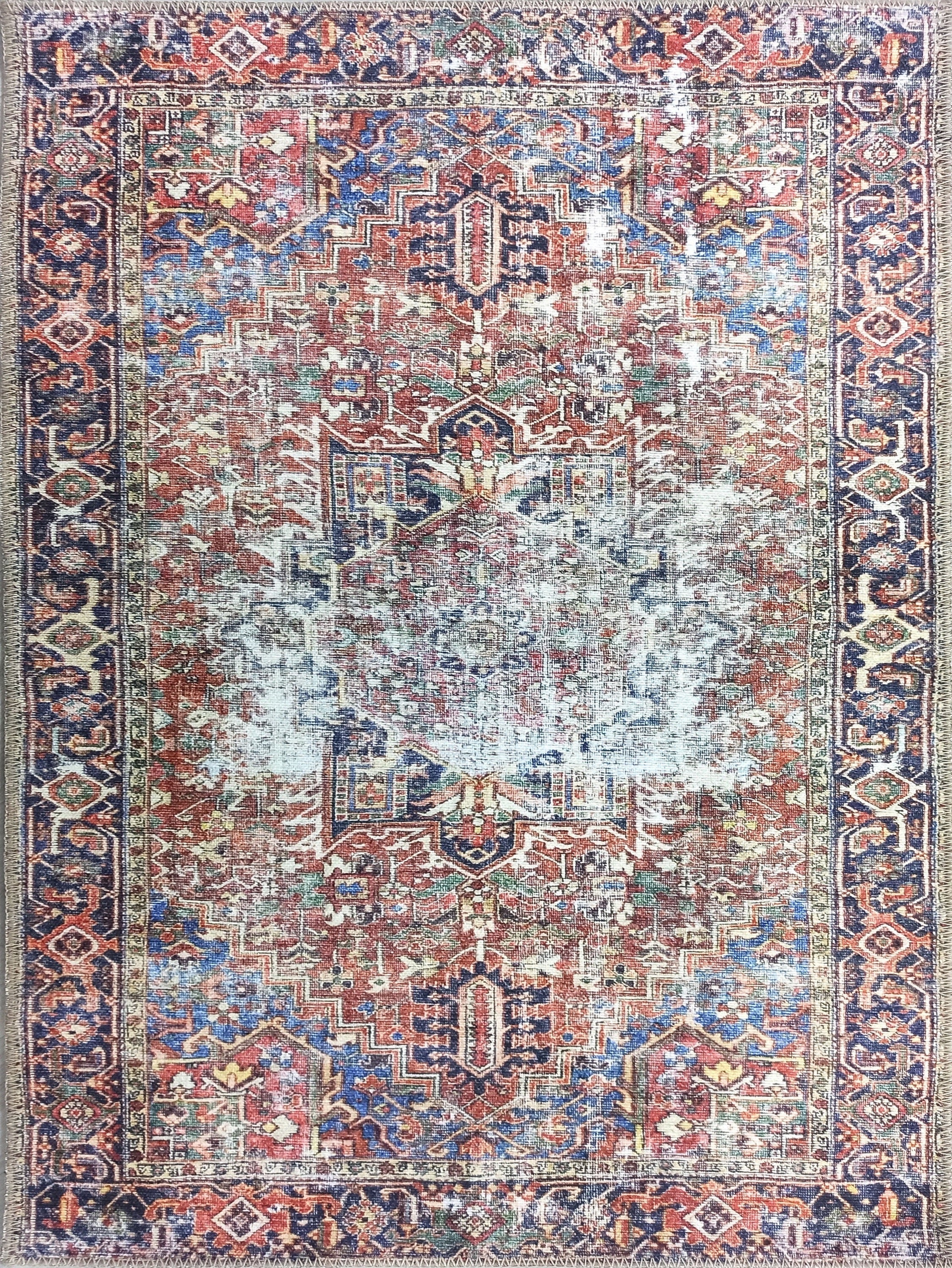 Esin Rug Persian Terracotta Red & Navy Blue Rug-Rugs-Fame Rugs-2'x3' ft 60x90 cm-fame