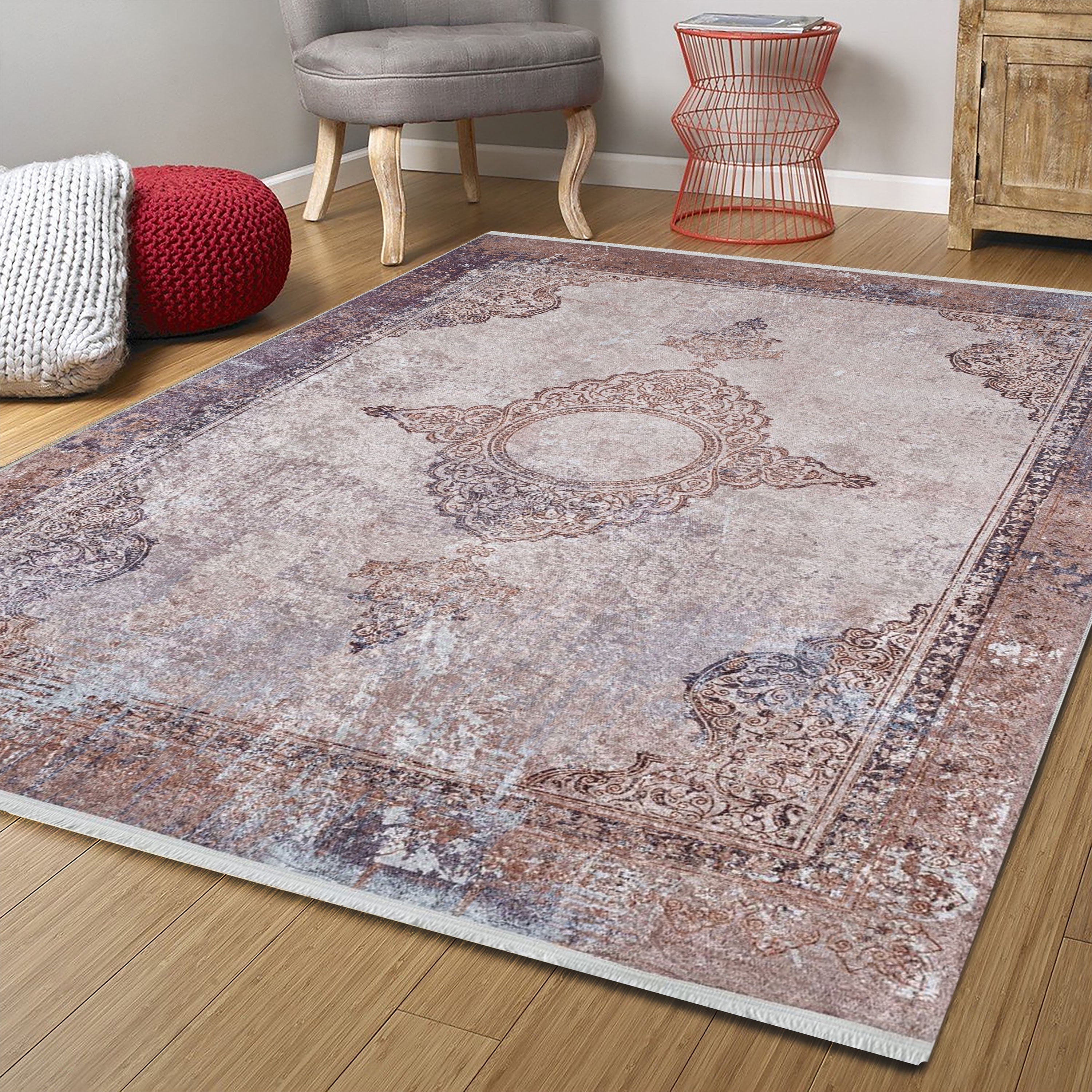 Fayla Turkish Light Muted Pink Ivory Beige Rug-Fame Rugs-2'x3'ft 60x90cm-Light Pink-fame