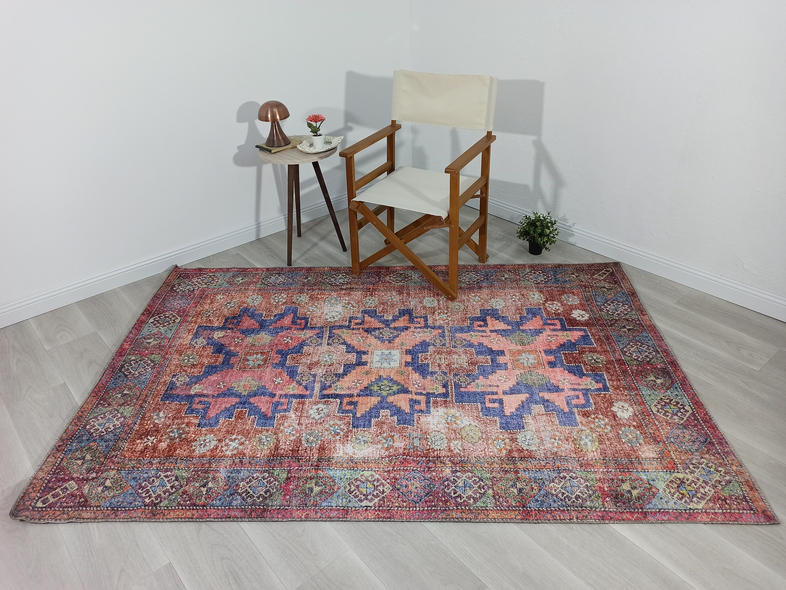 Fedra Turkish Beige Blue Red Rug-Rugs-Fame Rugs-Pink-2'x3' ft 60x90 cm-fame