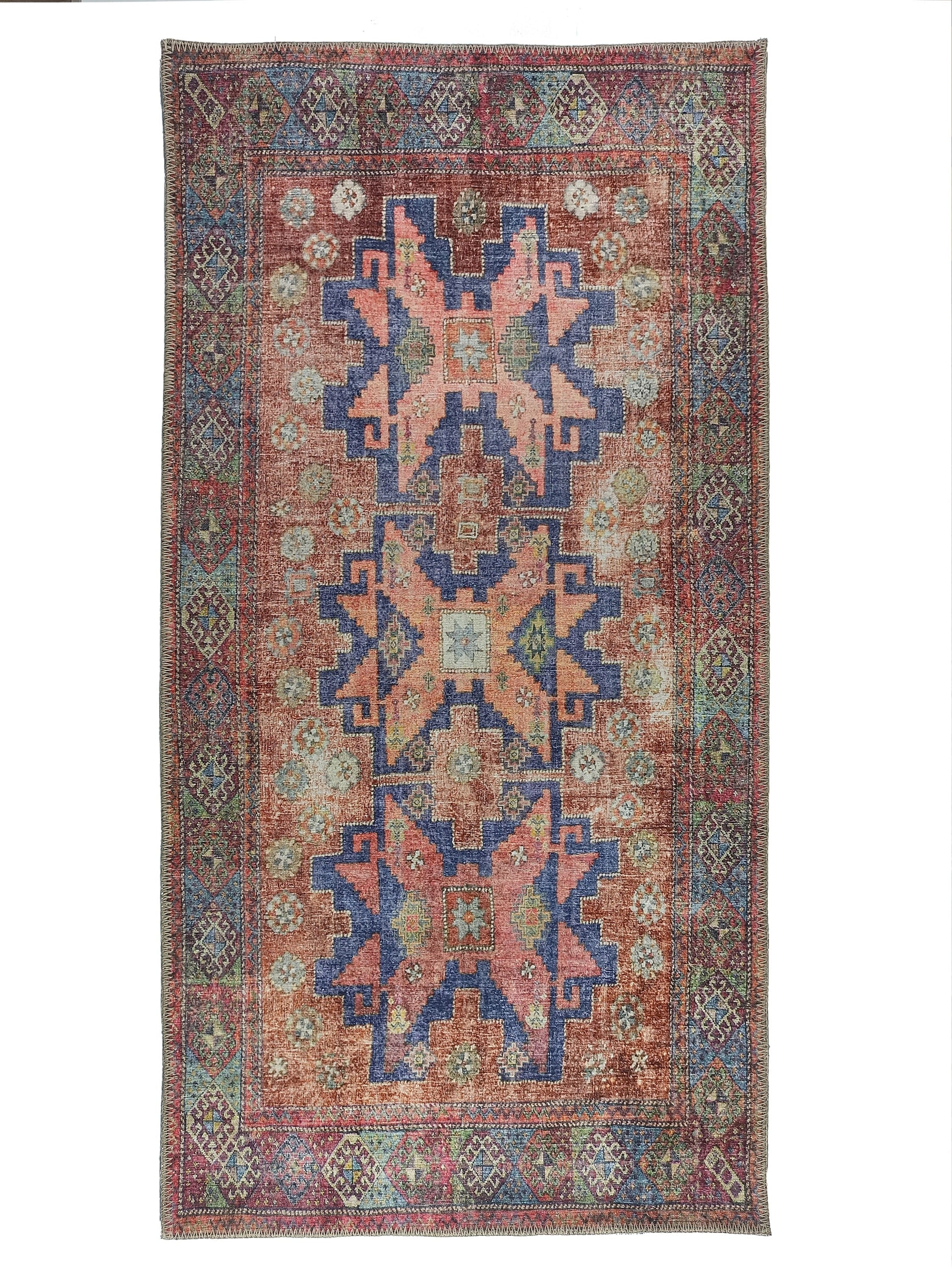 Fedra Turkish Beige Blue Red Rug-Rugs-Fame Rugs-Pink-2'x3' ft 60x90 cm-fame