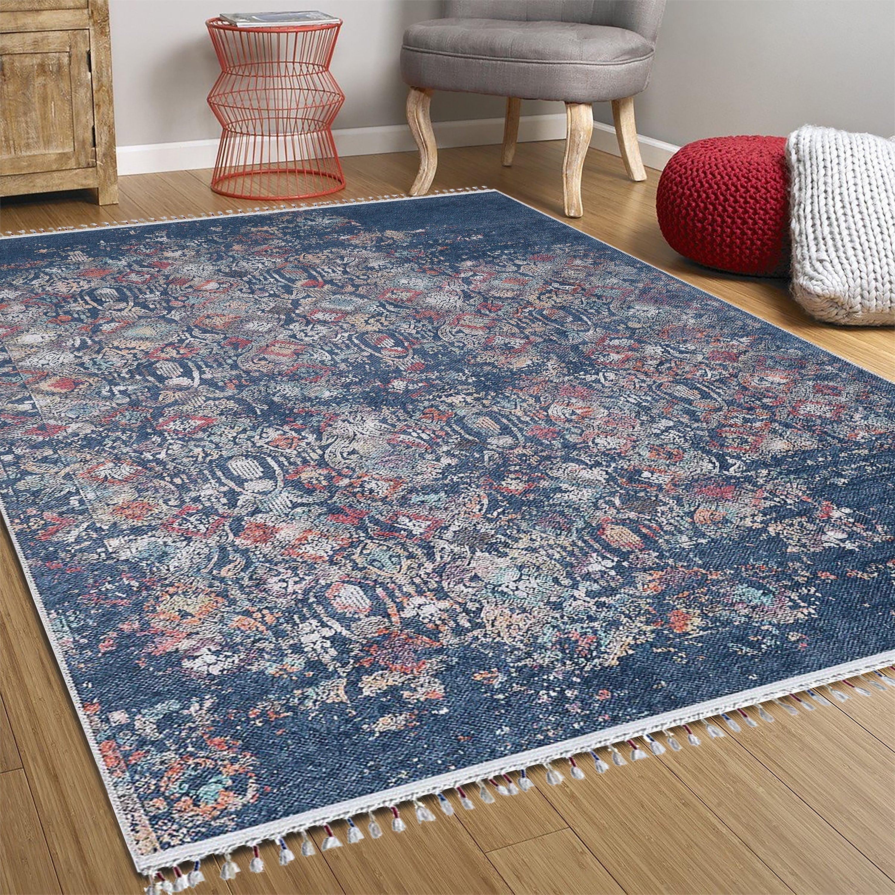 Fiona Floral Turkish Teal Blue Rug-Fame Rugs-2'x3'ft 60x90cm-fame