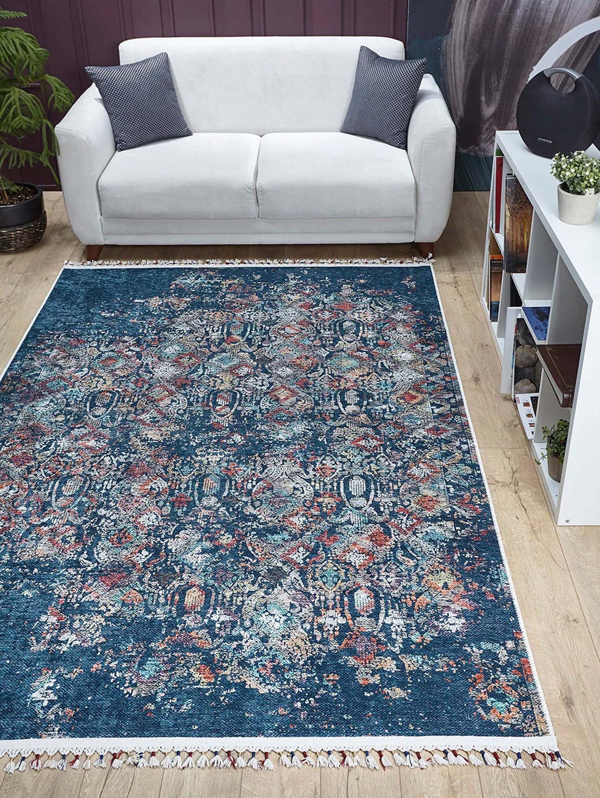 Fiona Floral Turkish Teal Blue Rug-Fame Rugs-2'x3'ft 60x90cm-fame