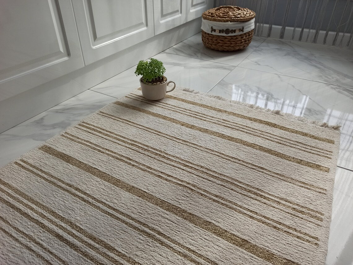 Gama Reversible Kilim Beige & White Rug-Rugs-Fame Rugs-2'6"x4'9" 80x150cm-fame