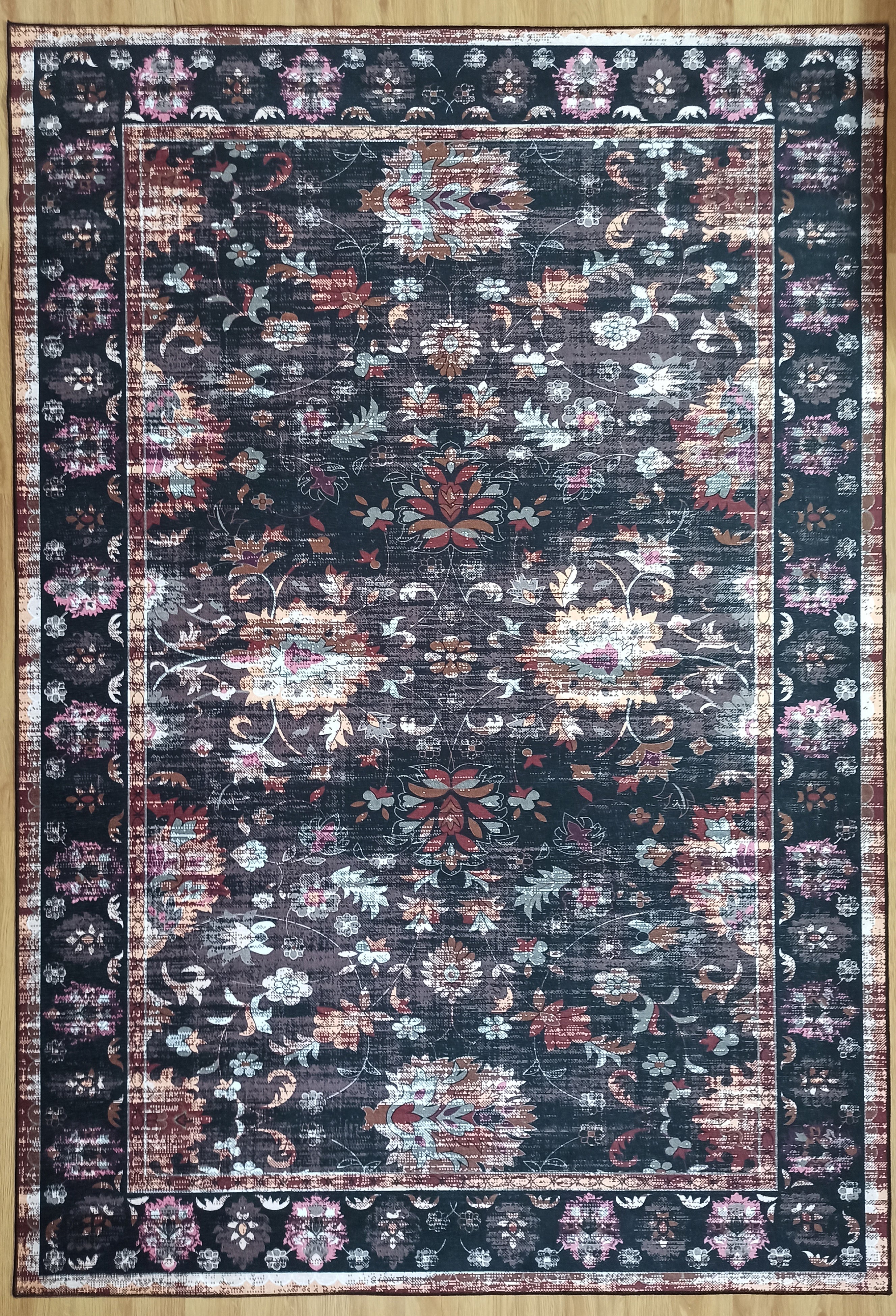 Glorya Rug Persian Faded Black Brown Rug-Rugs-Fame Rugs-2'x3' ft 60x90 cm-fame