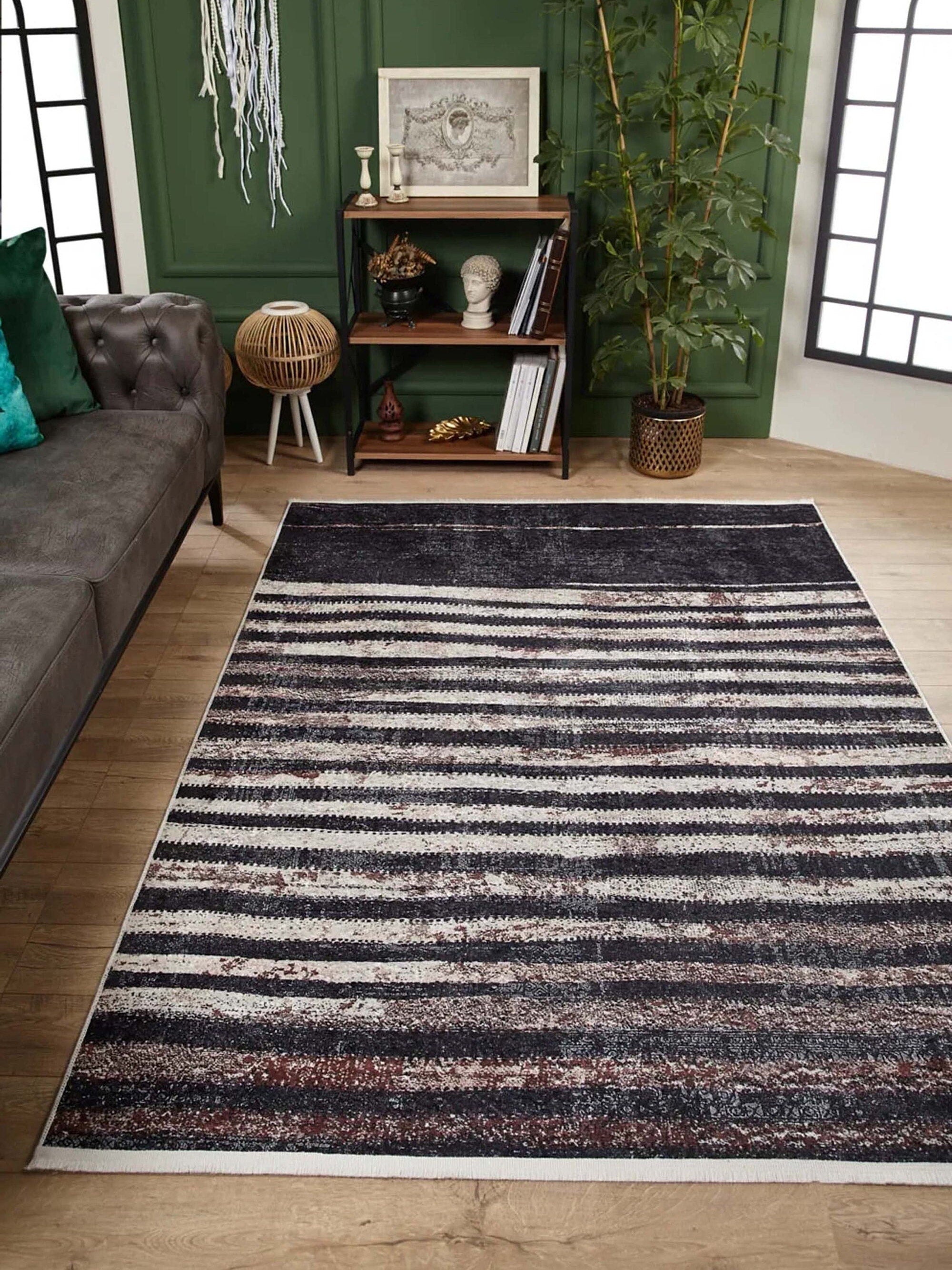 Hanan Turkish Distressed Faded Black Rug-Fame Rugs-2'x3'ft 60x90cm-fame