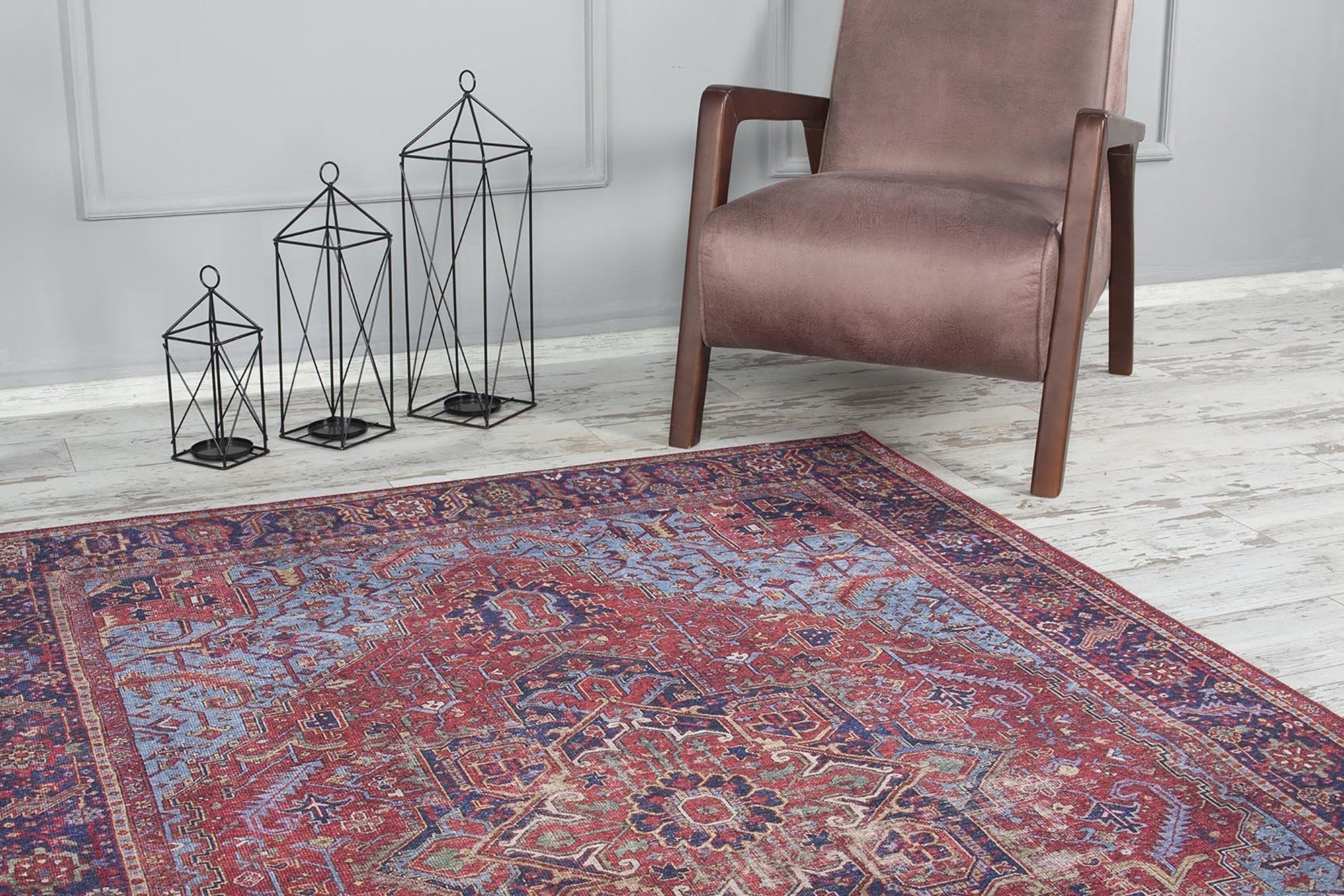 Handa Rug Oriental Light & Navy Blue & Red Rug-Rugs-Fame Rugs-2'x3' ft 60x90 cm-fame