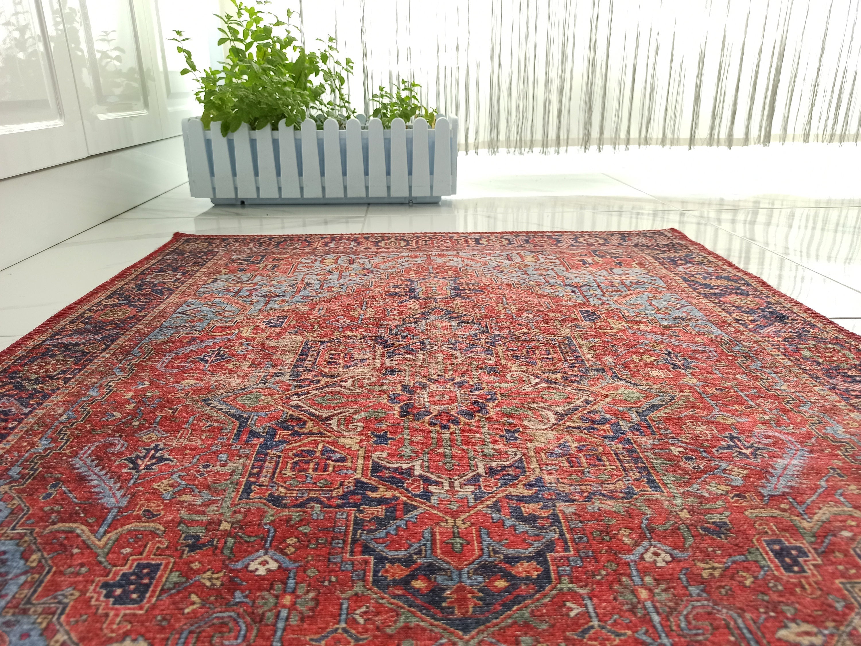 Handa Rug Oriental Light & Navy Blue & Red Rug-Rugs-Fame Rugs-2'x3' ft 60x90 cm-fame