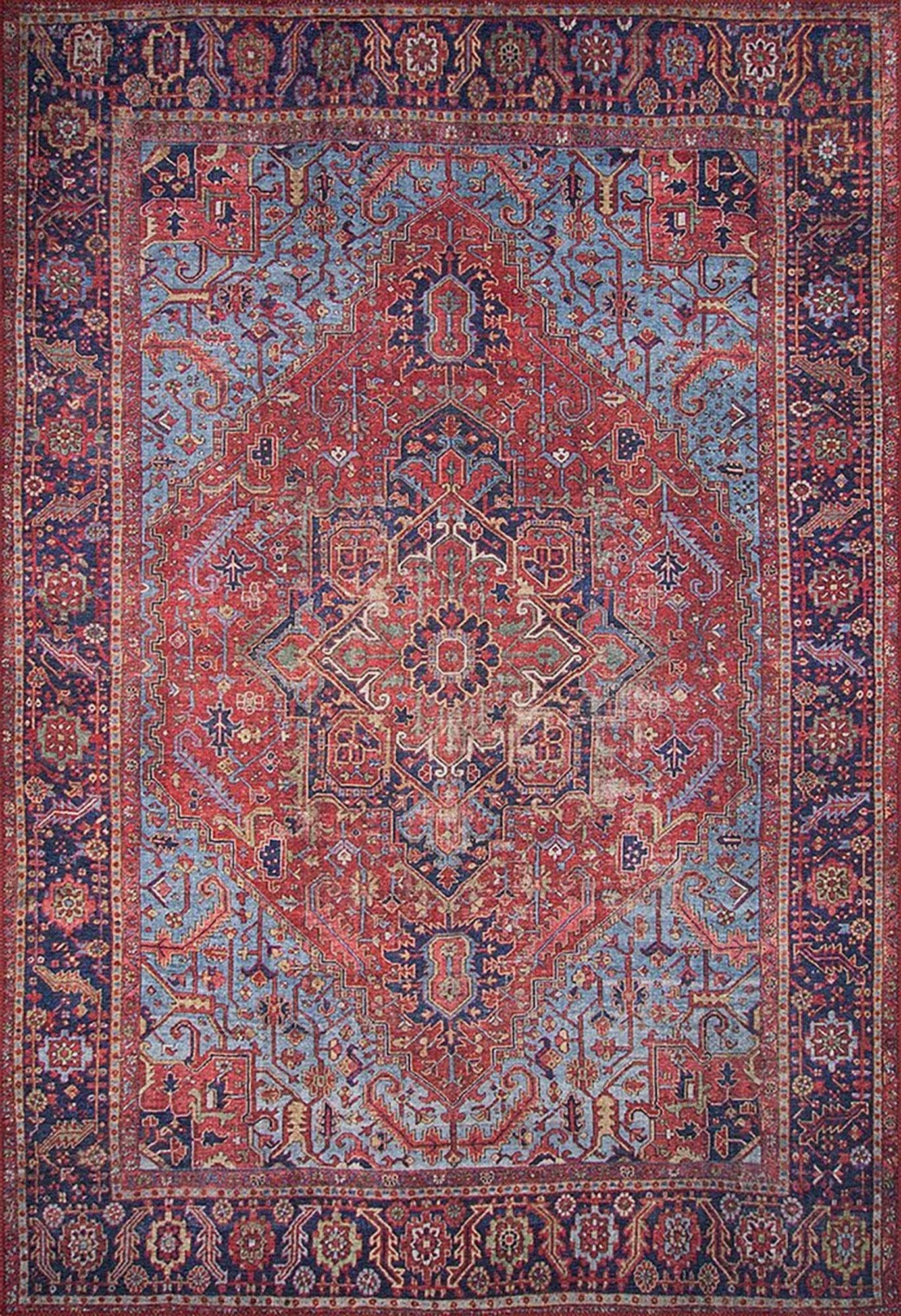 Handa Rug Oriental Light & Navy Blue & Red Rug-Rugs-Fame Rugs-2'x3' ft 60x90 cm-fame