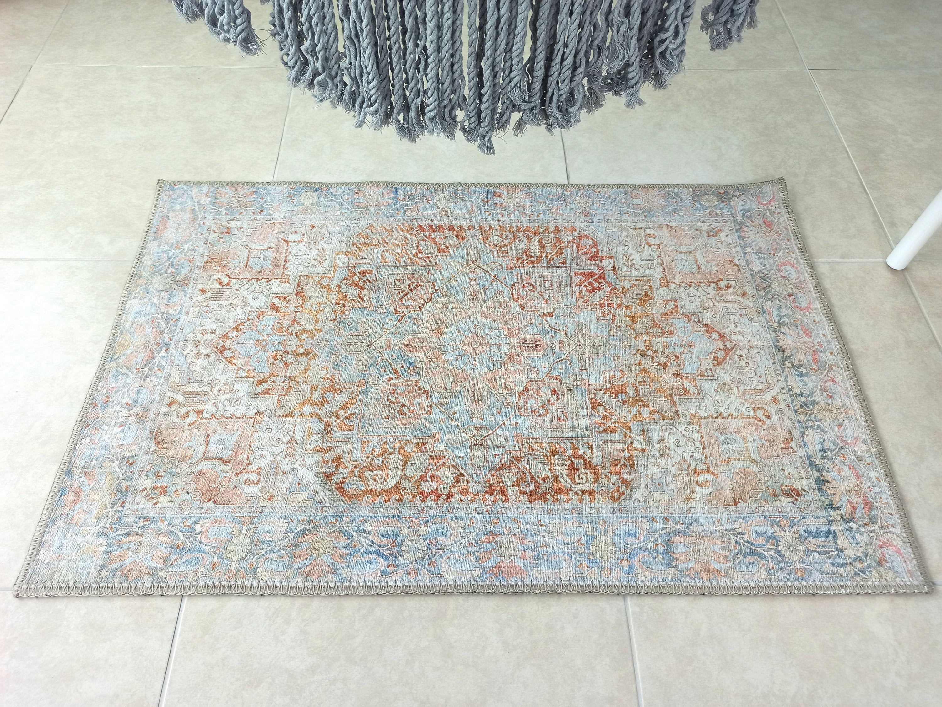 Hara Rug Faded Beige & Blue Oriental Rug-Rugs-Fame Rugs-2'x3' ft 60x90 cm-fame