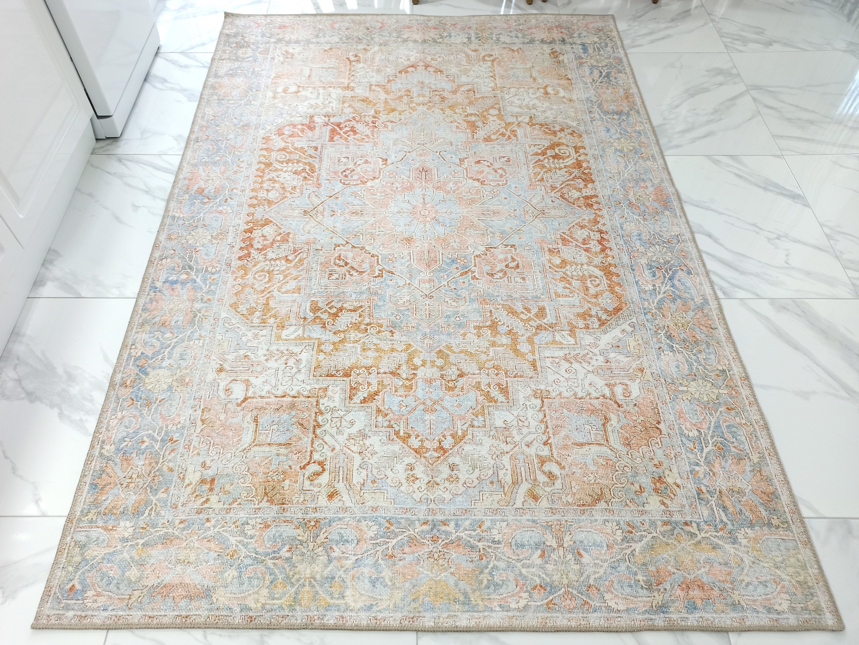 Hara Rug Faded Beige & Blue Oriental Rug-Rugs-Fame Rugs-2'x3' ft 60x90 cm-fame