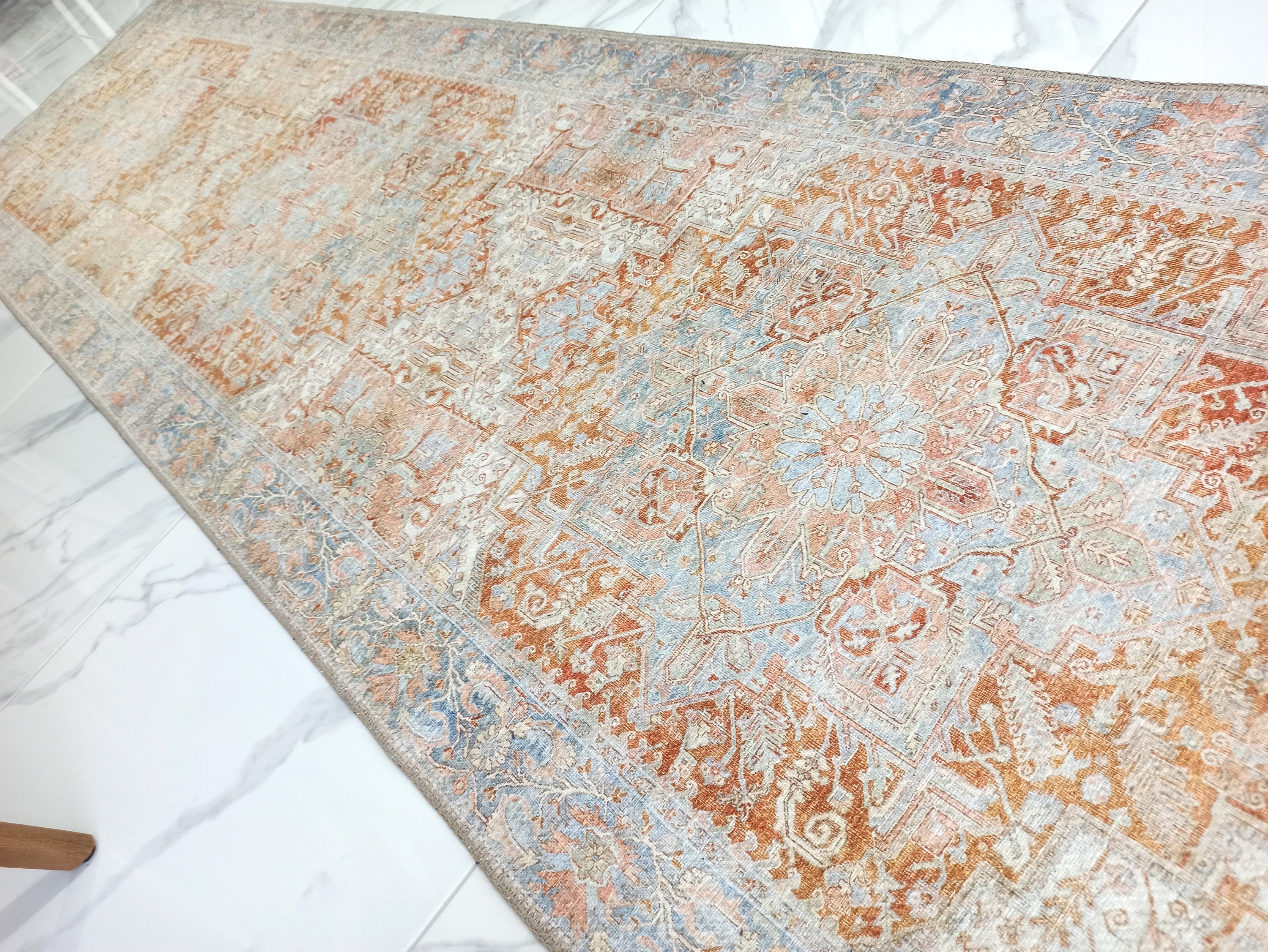 Hara Rug Faded Beige & Blue Oriental Rug-Rugs-Fame Rugs-2'x3' ft 60x90 cm-fame