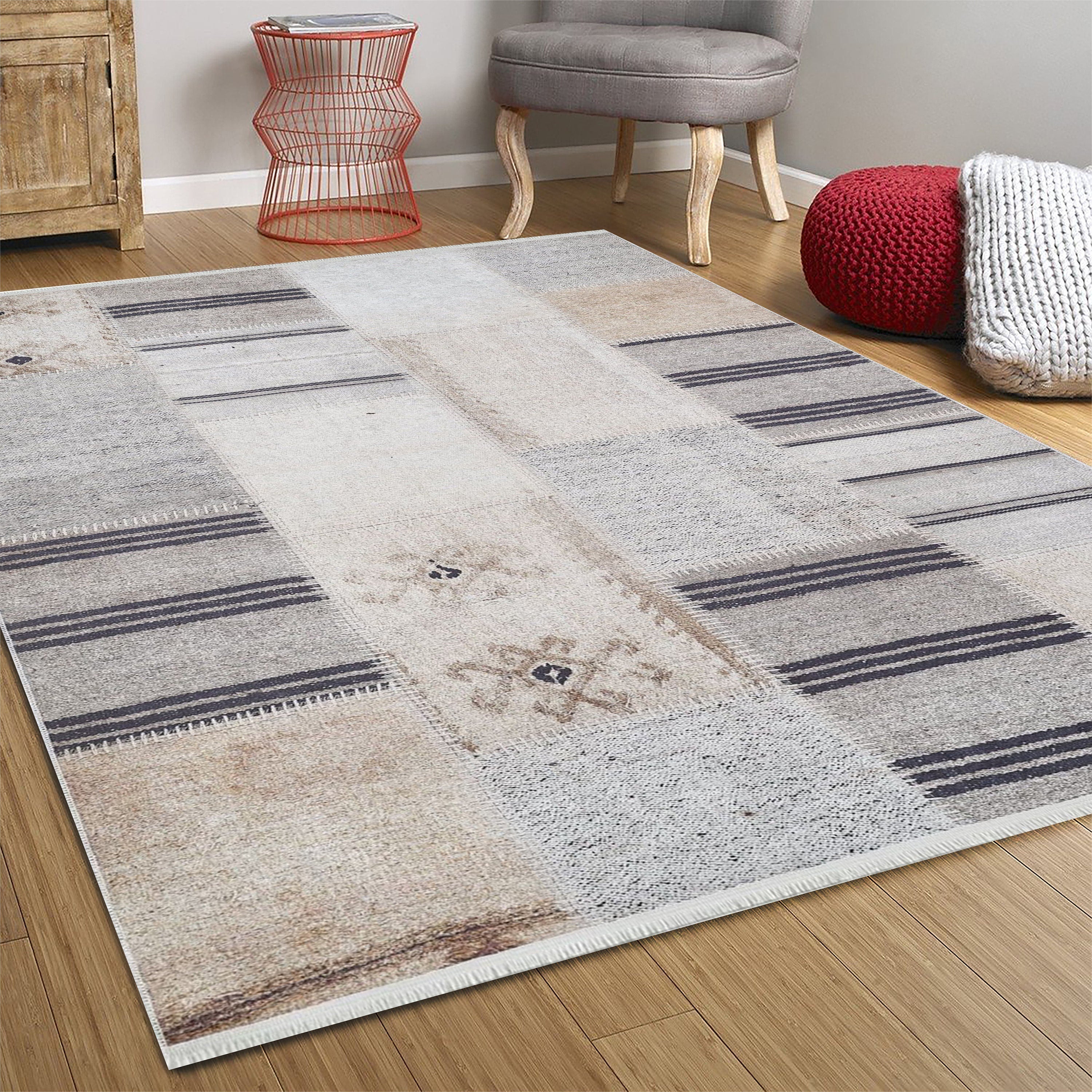 Ivan Turkish Ivory beige and black Rug-Fame Rugs-2'x3'ft 60x90cm-fame