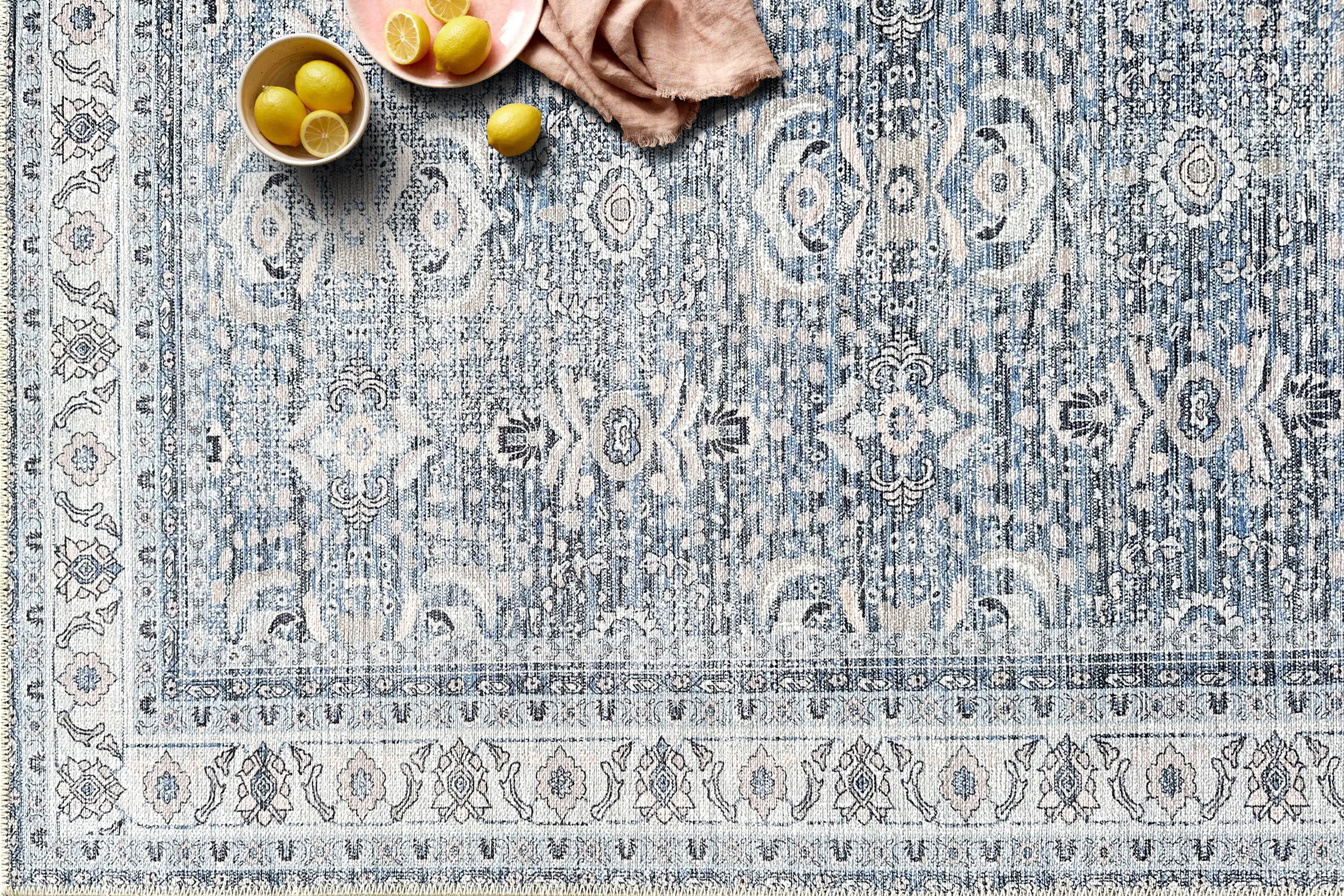 Jayla Modern Turkish Floral Cream Blue Rug-Area Rugs-famerugs-2'x3' ft 60x90cm-fame