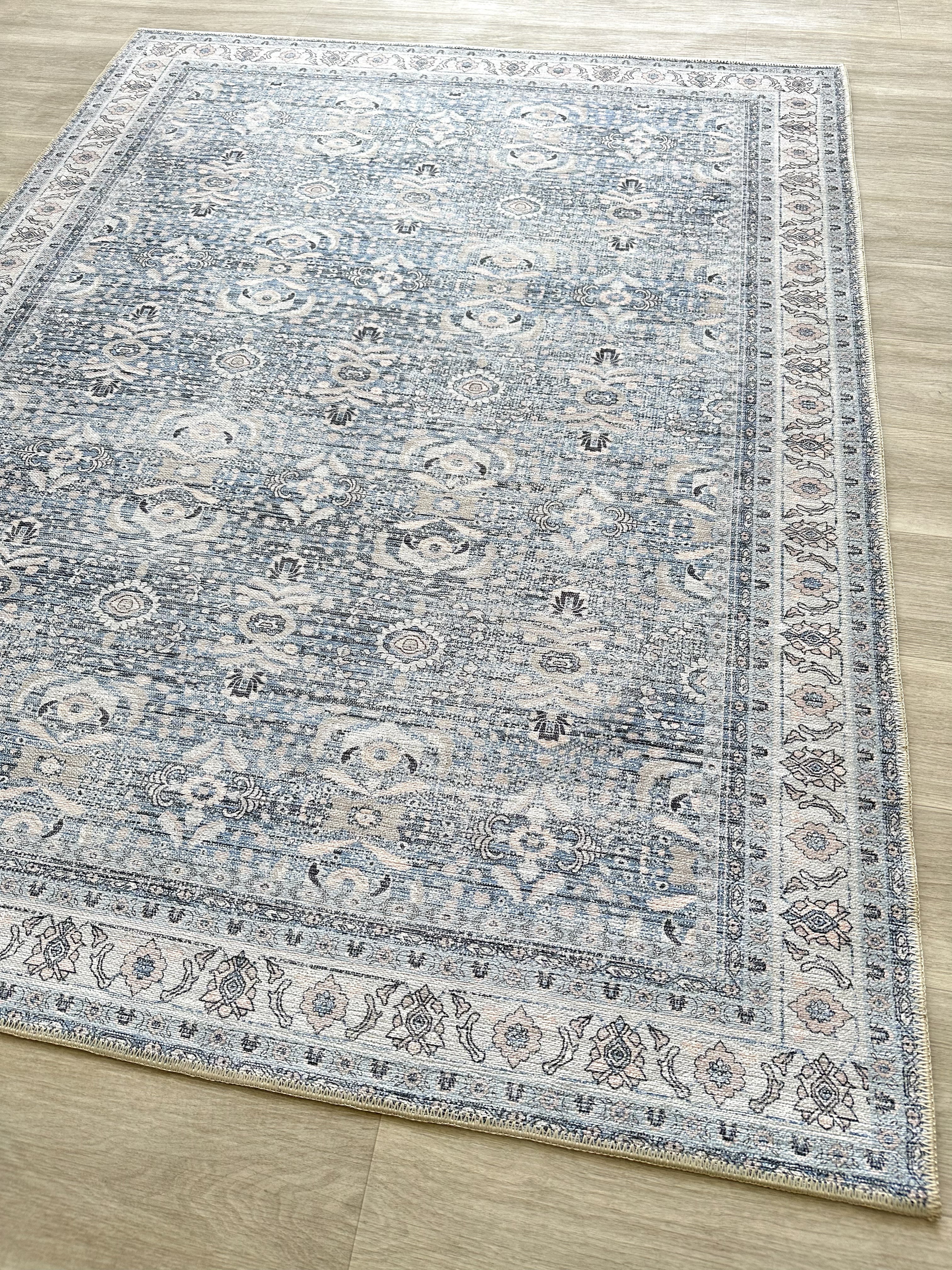 Jayla Modern Turkish Floral Cream Blue Rug-Area Rugs-famerugs-2'x3' ft 60x90cm-fame