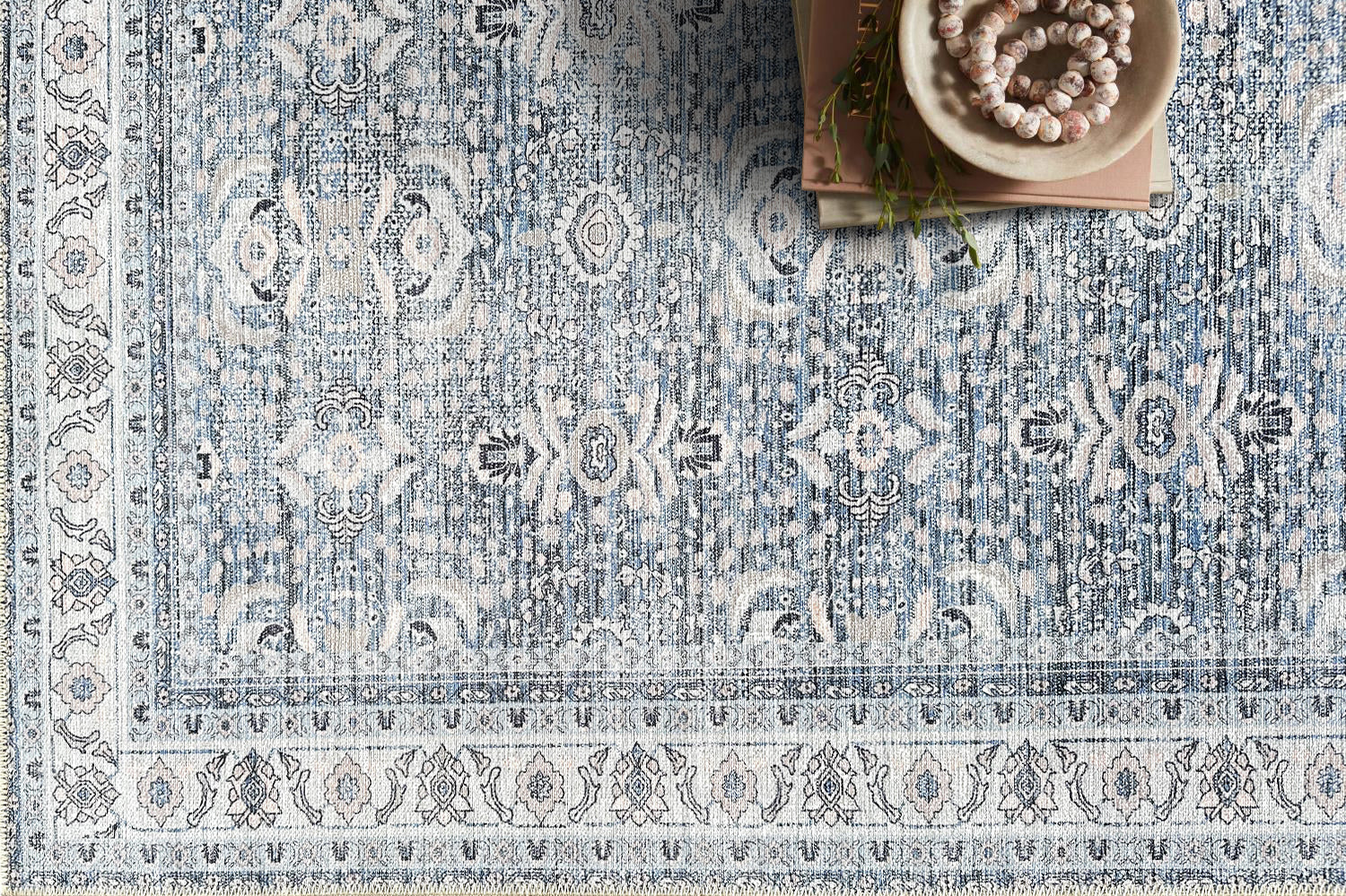 Jayla Modern Turkish Floral Cream Blue Rug-Area Rugs-famerugs-2'x3' ft 60x90cm-fame