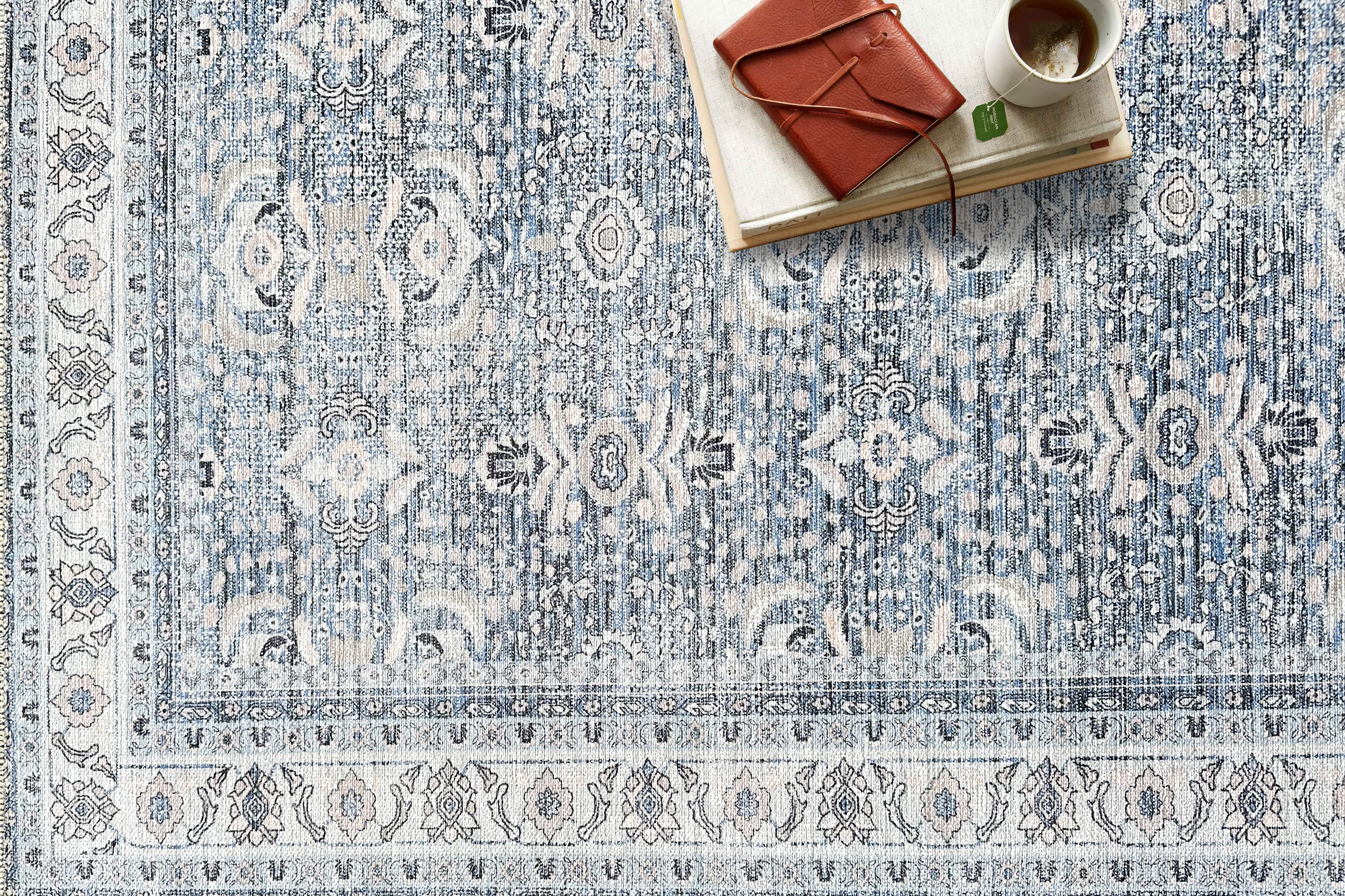 Jayla Modern Turkish Floral Cream Blue Rug-Area Rugs-famerugs-2'x3' ft 60x90cm-fame