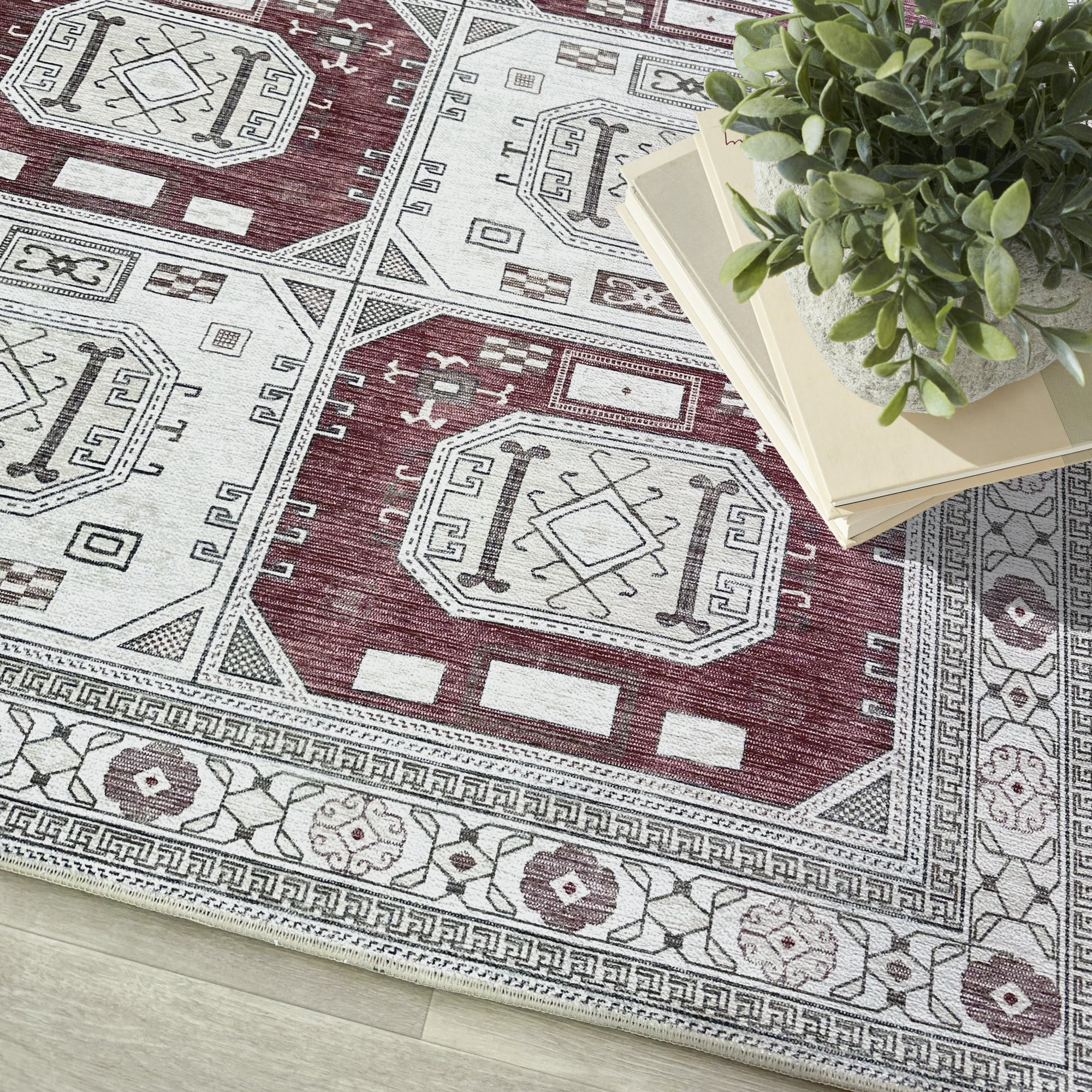 Jianna Modern Turkish Cream Burgundy Rug-Area Rugs-famerugs-2'x3' ft 60x90cm-fame