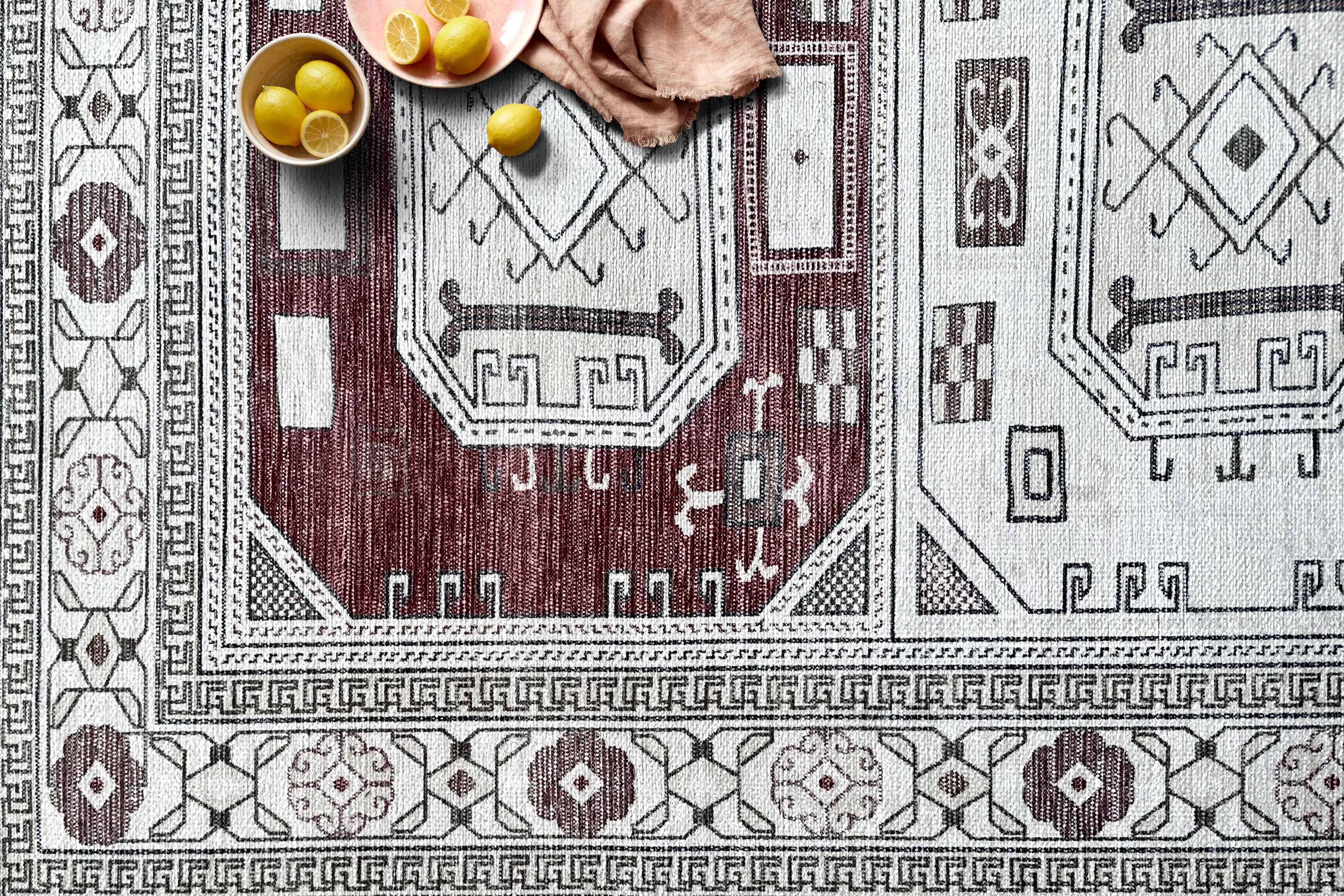 Jianna Modern Turkish Cream Burgundy Rug-Area Rugs-famerugs-2'x3' ft 60x90cm-fame