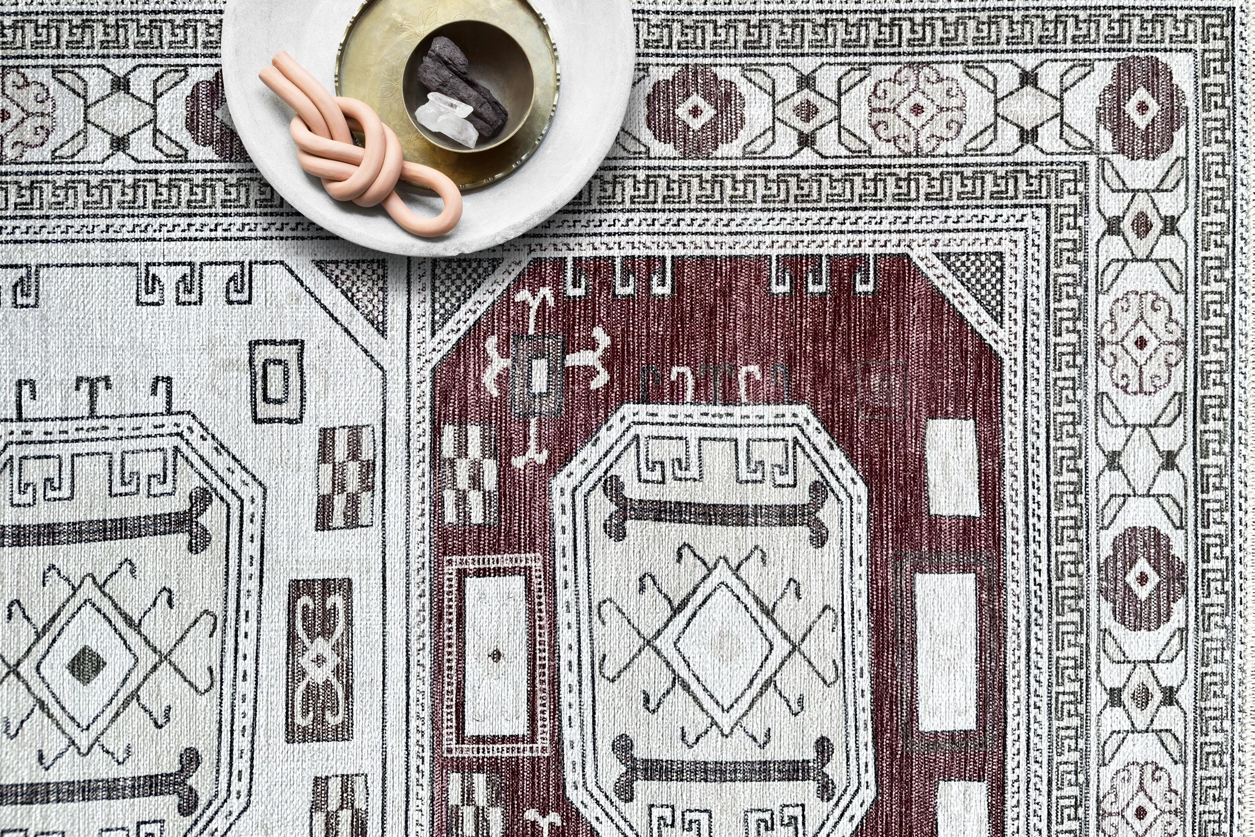 Jianna Modern Turkish Cream Burgundy Rug-Area Rugs-famerugs-2'x3' ft 60x90cm-fame