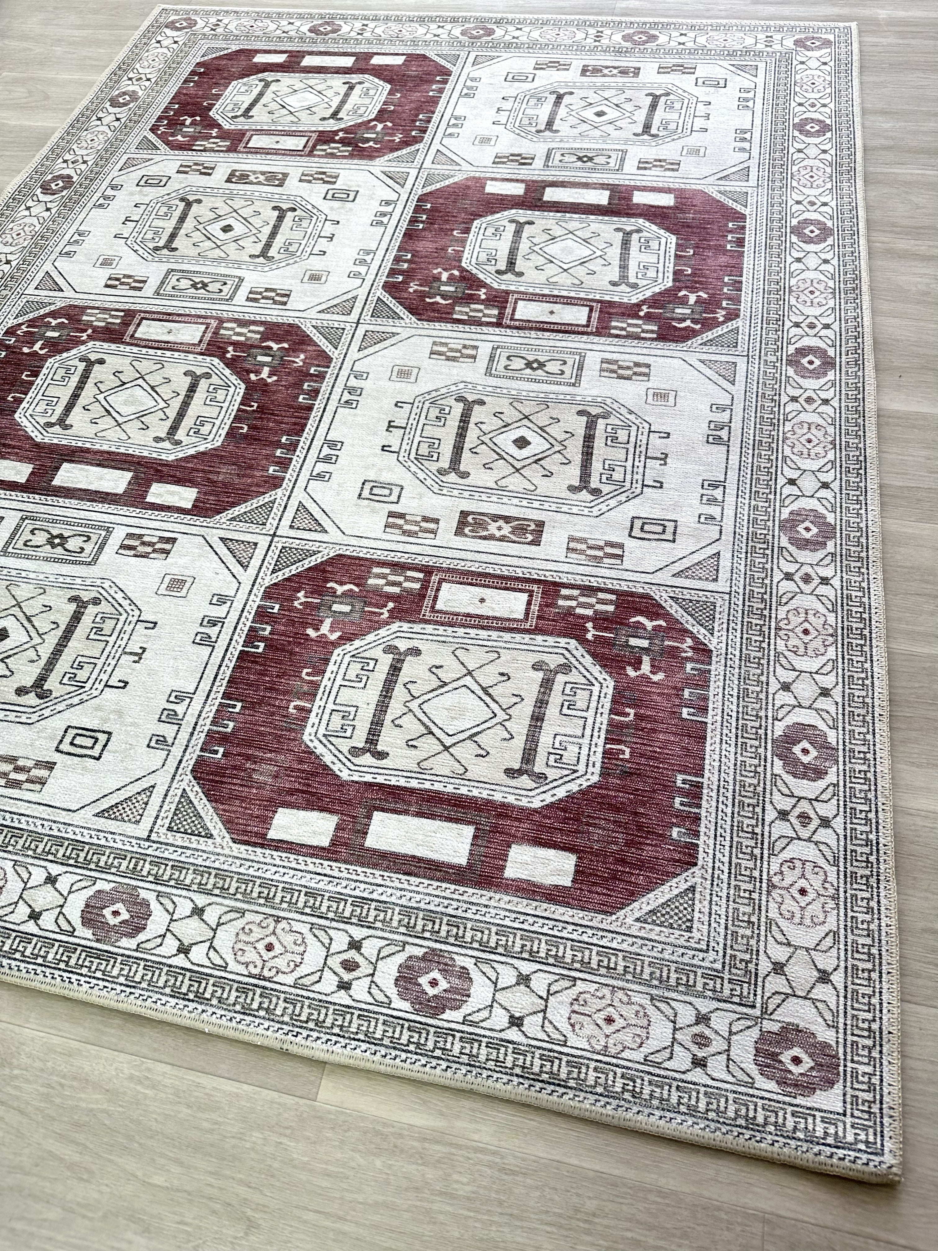 Jianna Modern Turkish Cream Burgundy Rug-Area Rugs-famerugs-2'x3' ft 60x90cm-fame