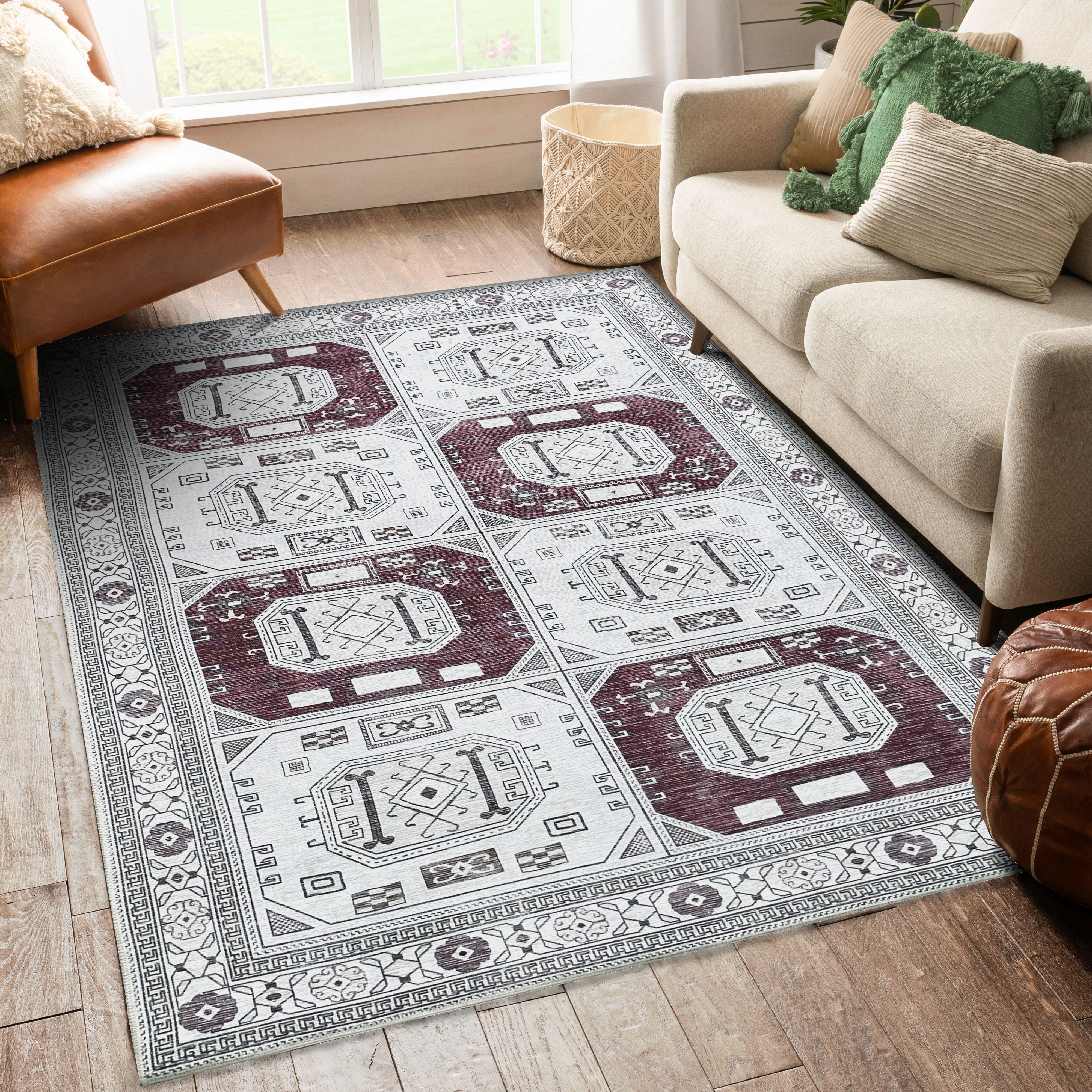 Jianna Modern Turkish Cream Burgundy Rug-Area Rugs-famerugs-2'x3' ft 60x90cm-fame