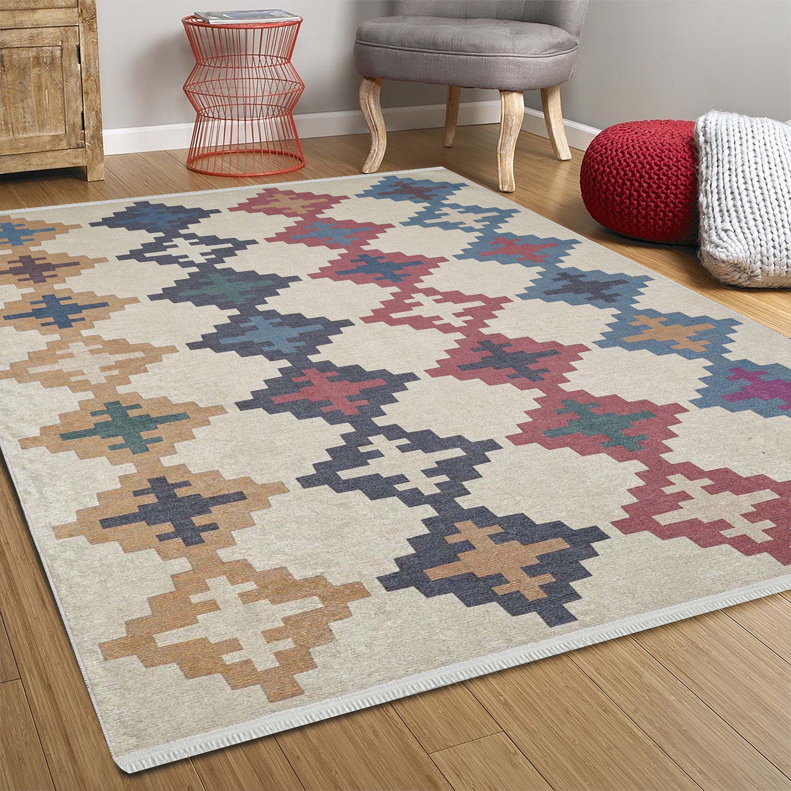 Jinwa Turkish Kilim Beige Blue Rug-Fame Rugs-2'x3'ft 60x90cm-Beige-fame