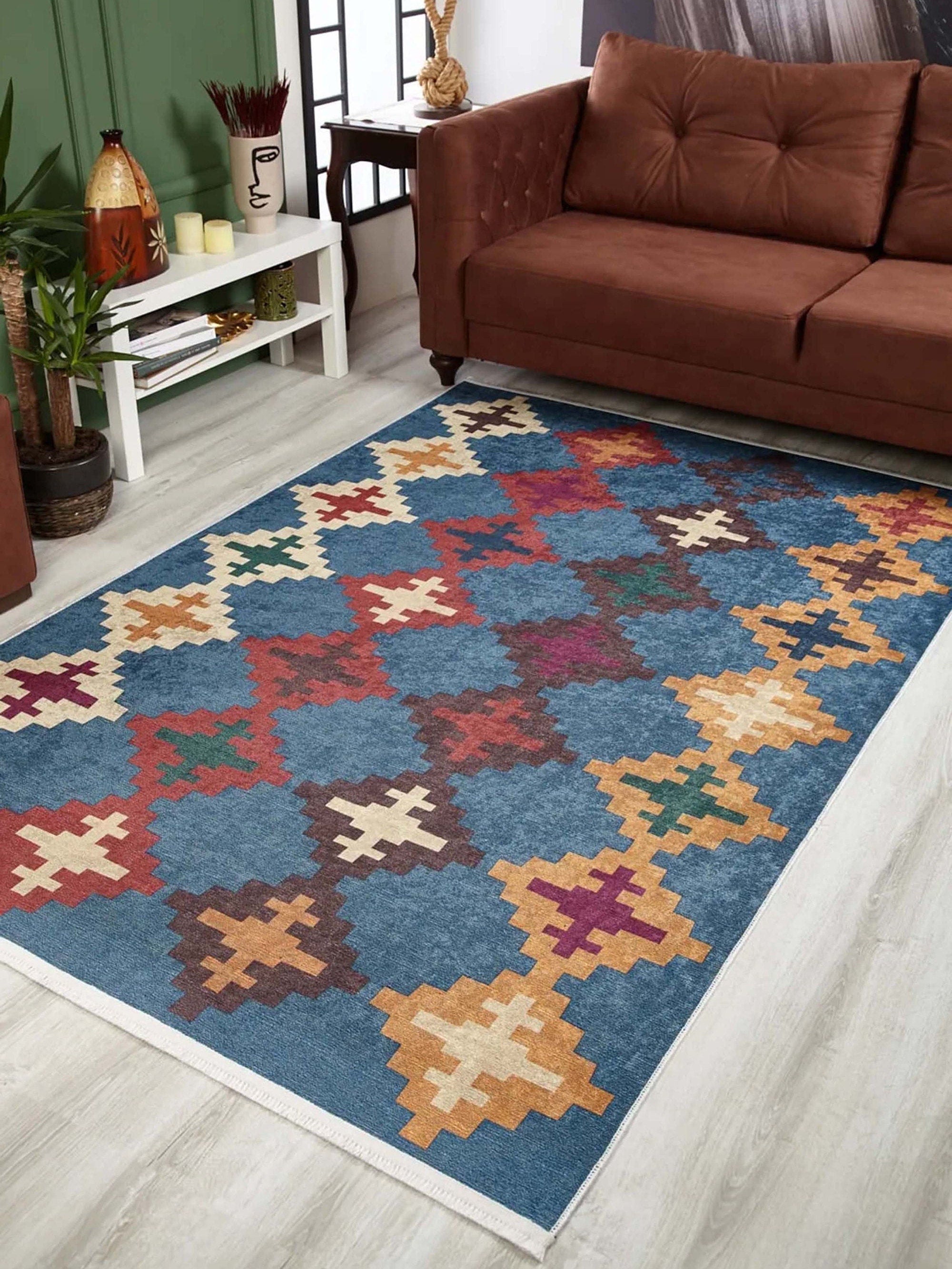 Jinwa Turkish Kilim Beige Blue Rug-Fame Rugs-2'x3'ft 60x90cm-Beige-fame