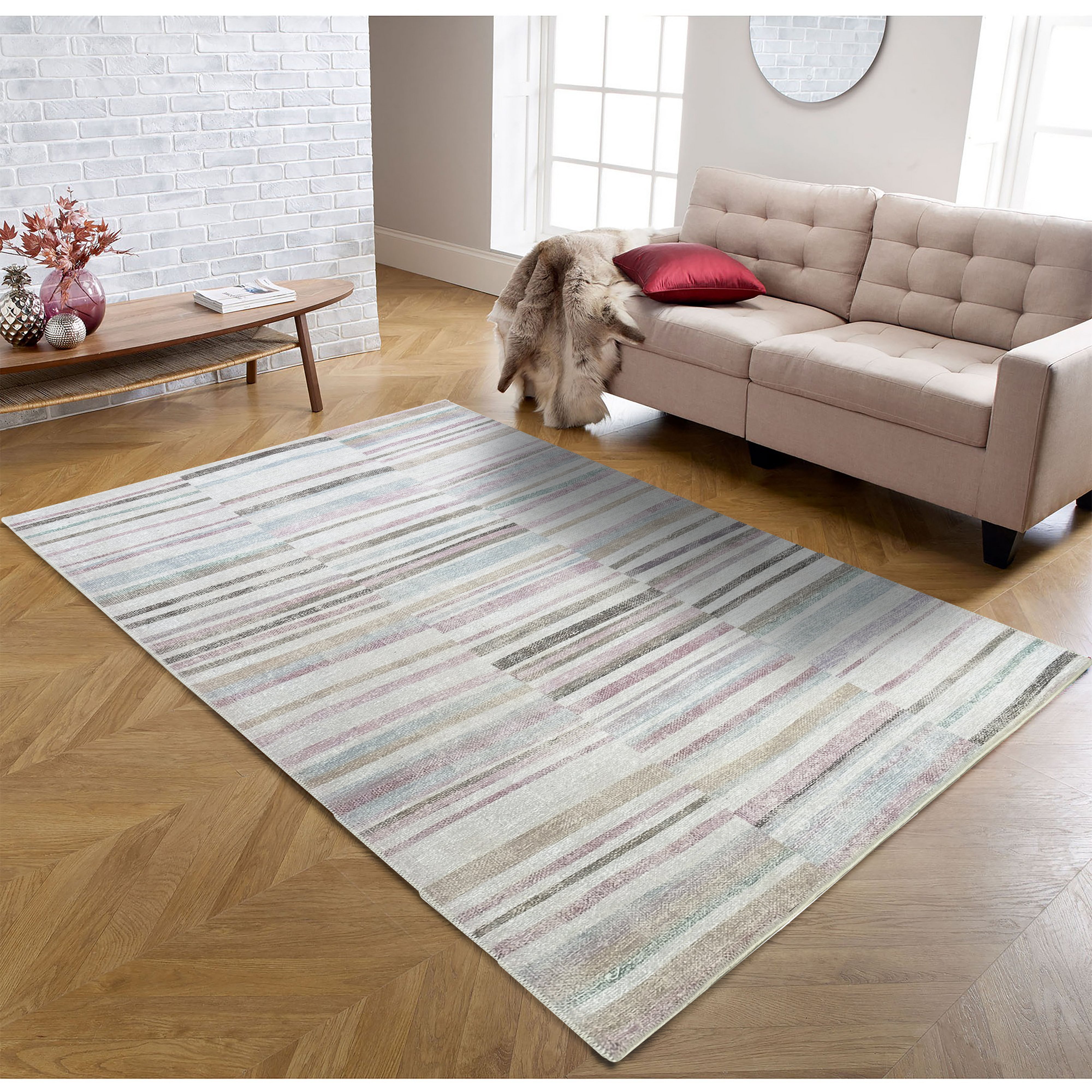 Kalia Faded Modern Turkish Striped Colorful Rug-Area Rugs-famerugs-2'x3' ft 60x90cm-fame