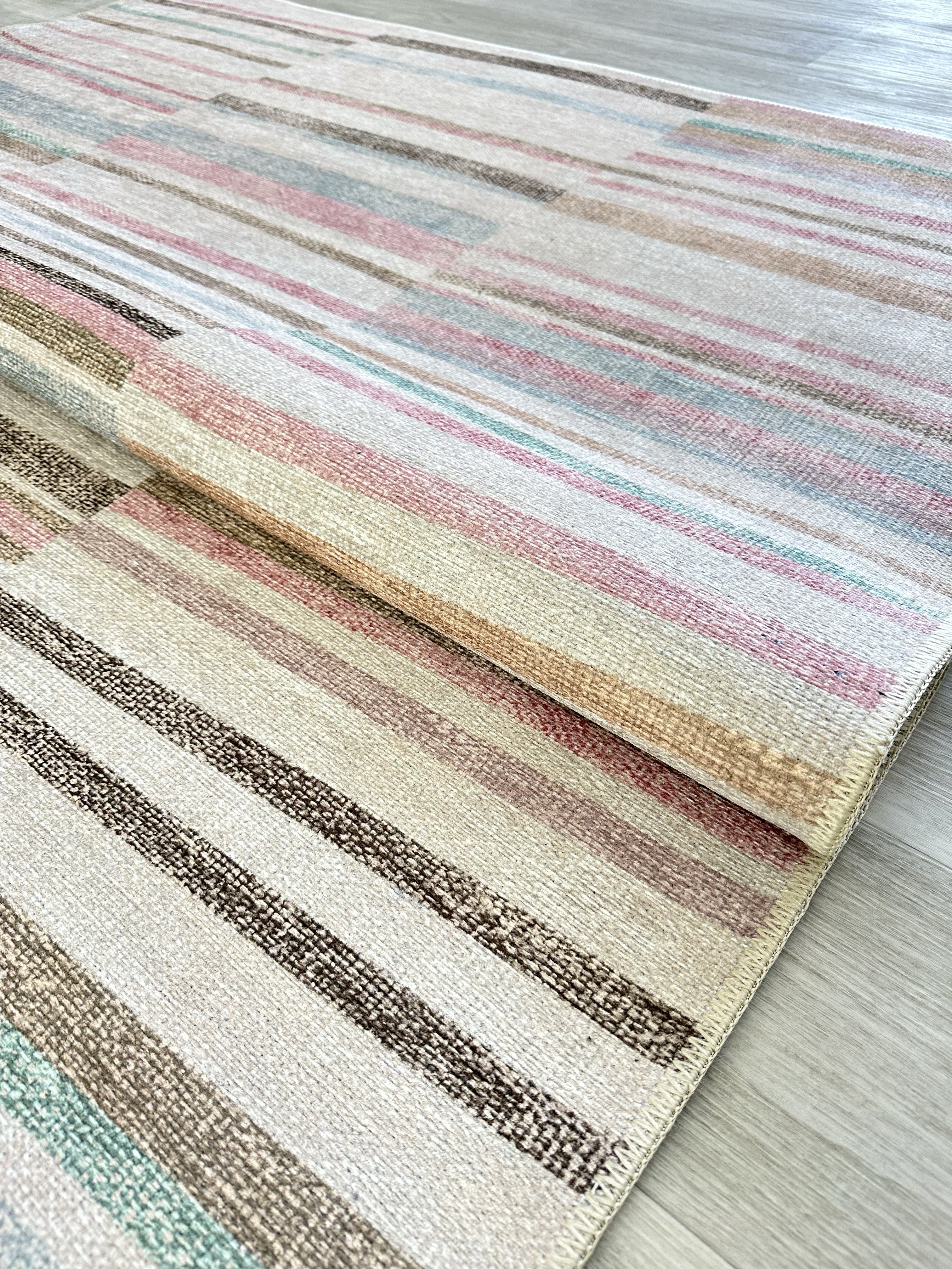 Kalia Faded Modern Turkish Striped Colorful Rug-Area Rugs-famerugs-2'x3' ft 60x90cm-fame