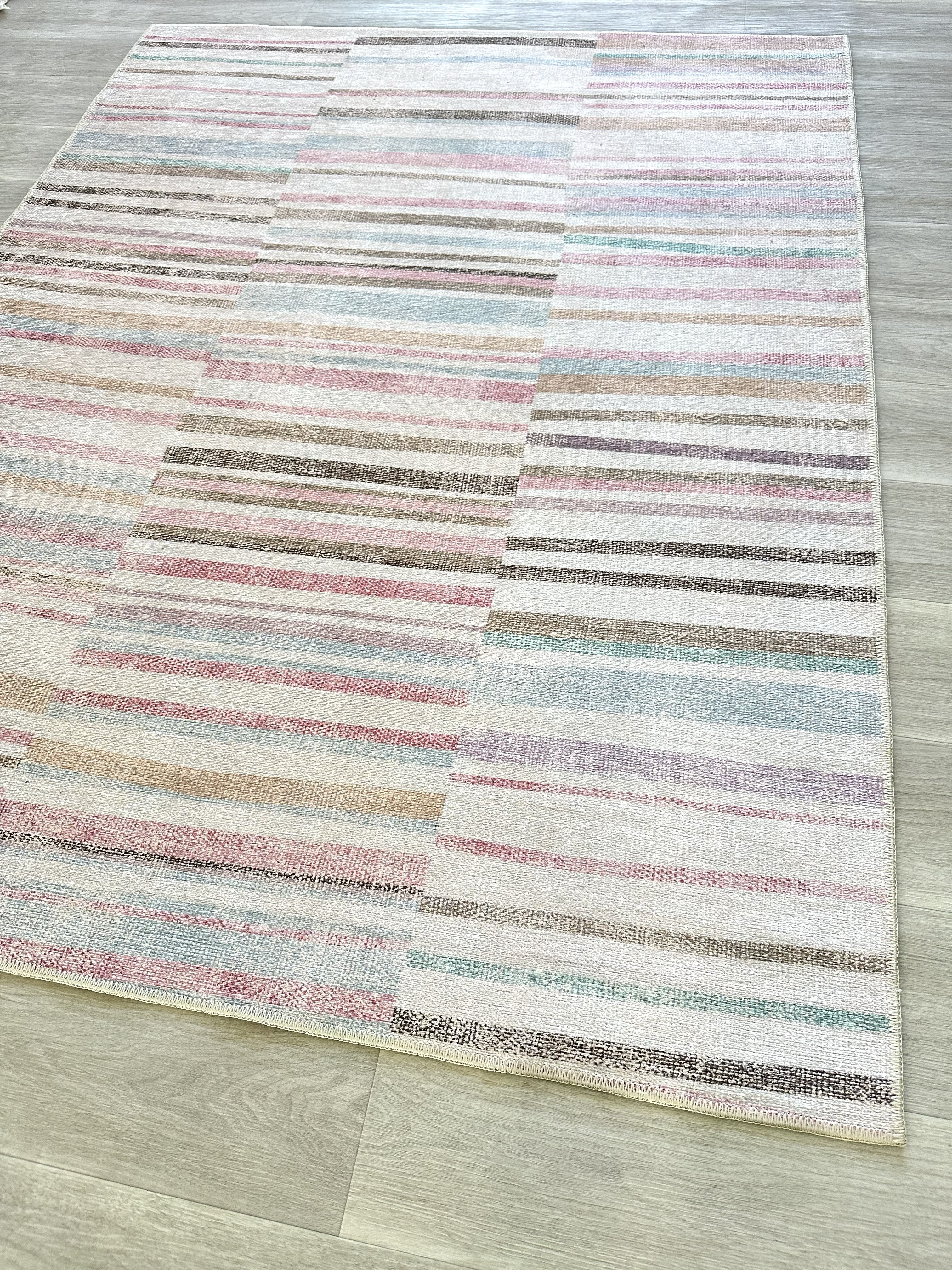 Kalia Faded Modern Turkish Striped Colorful Rug-Area Rugs-famerugs-2'x3' ft 60x90cm-fame