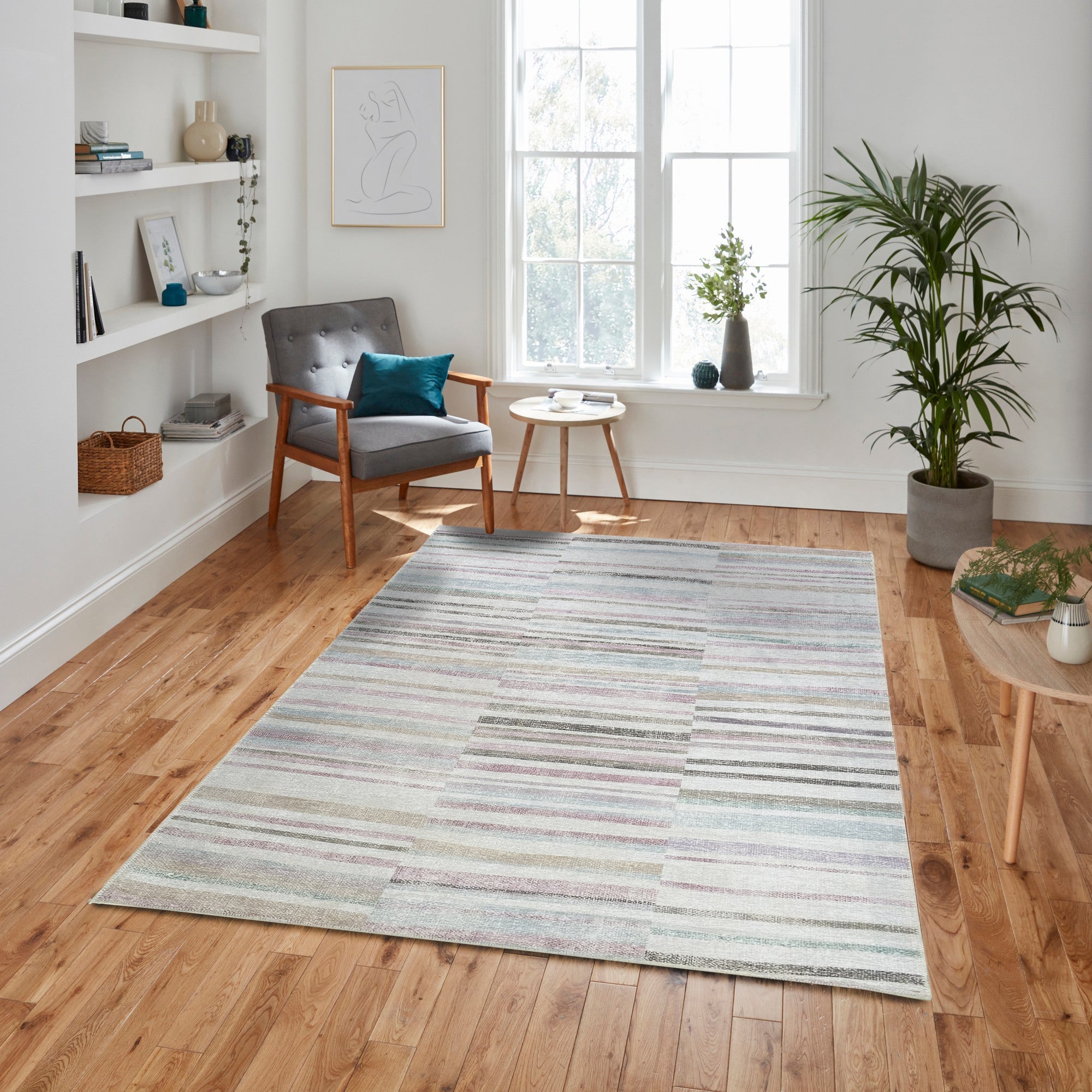 Kalia Faded Modern Turkish Striped Colorful Rug-Area Rugs-famerugs-2'x3' ft 60x90cm-fame