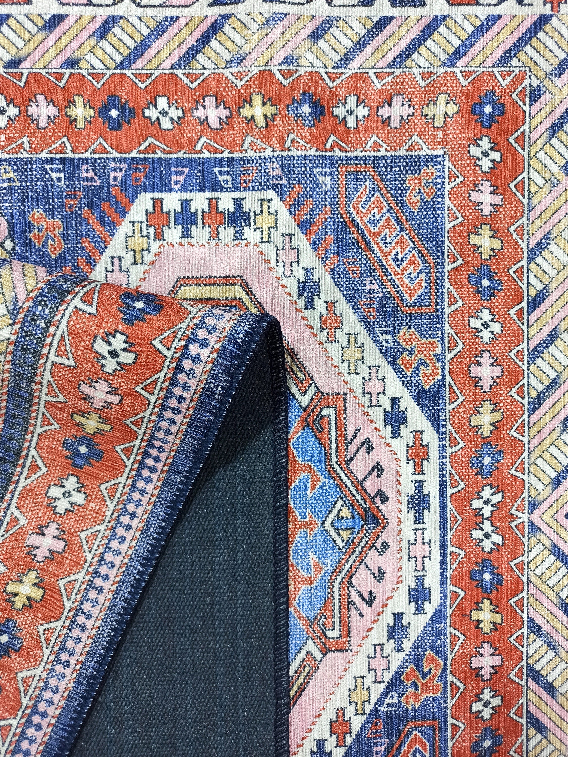 Kazak Vintage Blue Rust Oriental Rug-famerugs-2&#39;x3&#39; ft 60x90cm-fame