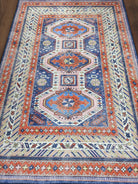 Kazak Vintage Blue Rust Oriental Rug-famerugs-2&#39;x3&#39; ft 60x90cm-fame